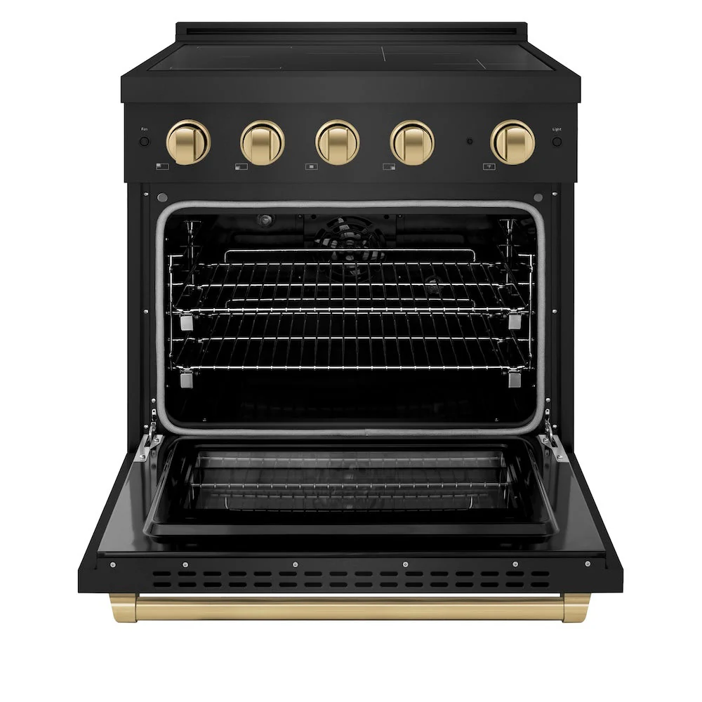 ZLINE Autograph Edition 30 in. 4.2 cu. ft. Paramount Induction Range with 4 Element Cooktop and Electric Convection Oven in Black Stainless Steel with Champagne Bronze Accents, Open Box-Good Condition - Image 8