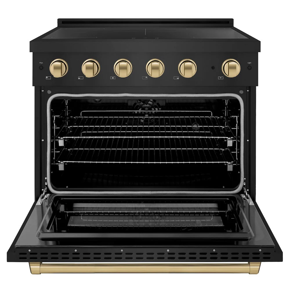 ZLINE Autograph Edition 36 in. 5.2 cu. ft. Paramount Induction Range with 5 Element Cooktop and Electric Convection Oven in Black Stainless Steel with Champagne Bronze Accents, Open Box-Good Condition - Image 8