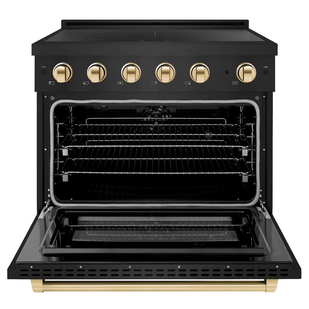 ZLINE Autograph Edition 36 in. 5.2 cu. ft. Paramount Induction Range with 5 Element Cooktop and Electric Convection Oven in Black Stainless Steel with Polished Gold Accents, Open Box-Good Condition - Image 8