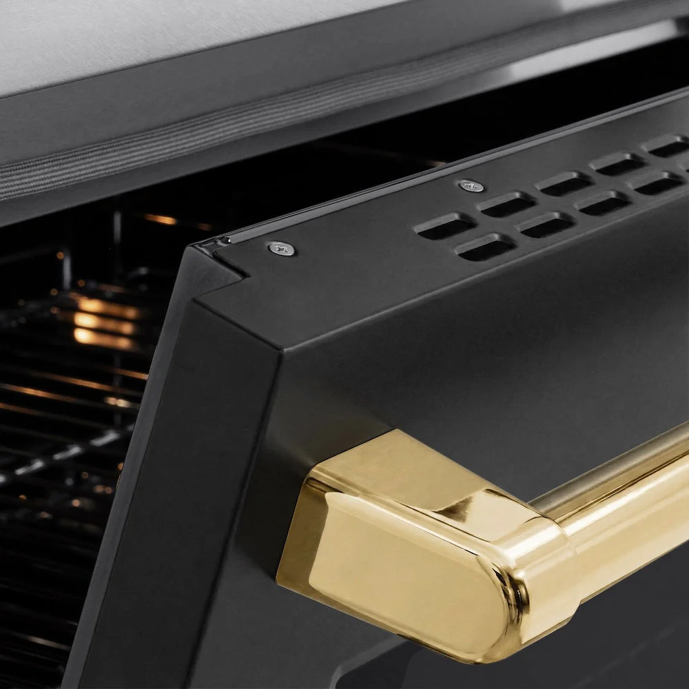 ZLINE Autograph Edition 36 in. 5.2 cu. ft. Paramount Induction Range with 5 Element Cooktop and Electric Convection Oven in Satin Stainless Steel with Black Matte Door and Polished Gold Accents, Open Box-Good Condition - Image 9