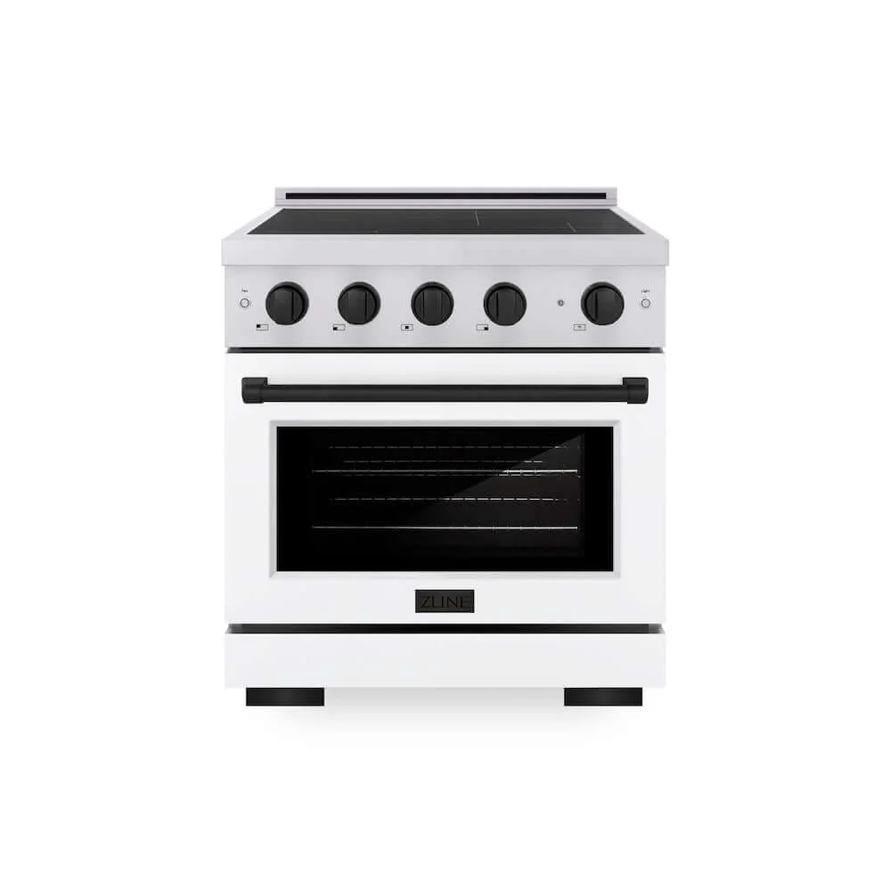 ZLINE Autograph Edition 30 in. 4.2 cu. ft. Paramount Induction Range with 4 Element Cooktop and Electric Convection Oven in Stainless Steel with White Matte Door and Matte Black Accents, Open Box-Good Condition