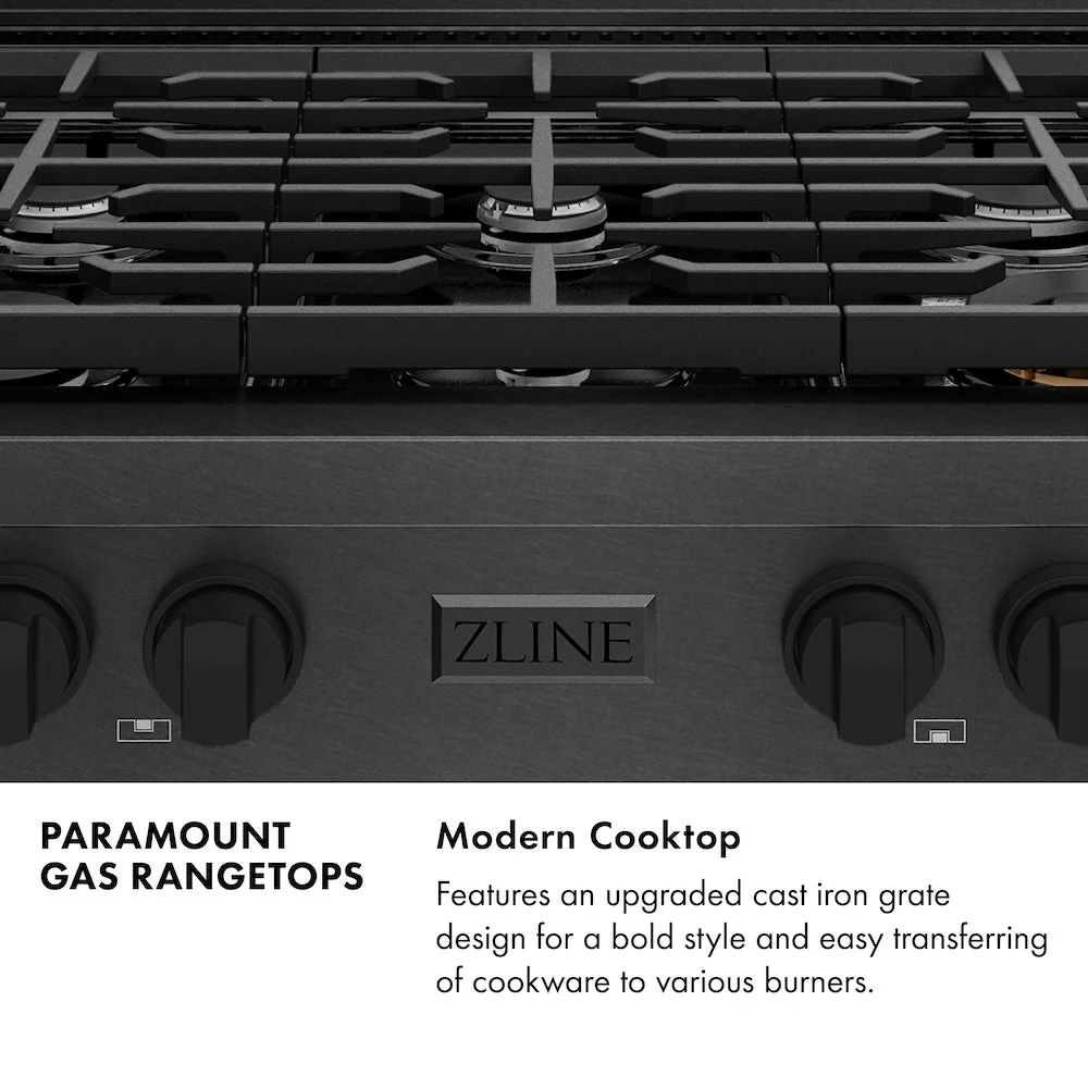 ZLINE 36 in. Paramount Gas Rangetop with 6 Burners and Porcelain Cooktop in Black Satin Stainless Steel, Open Box-Good Condition - Image 5