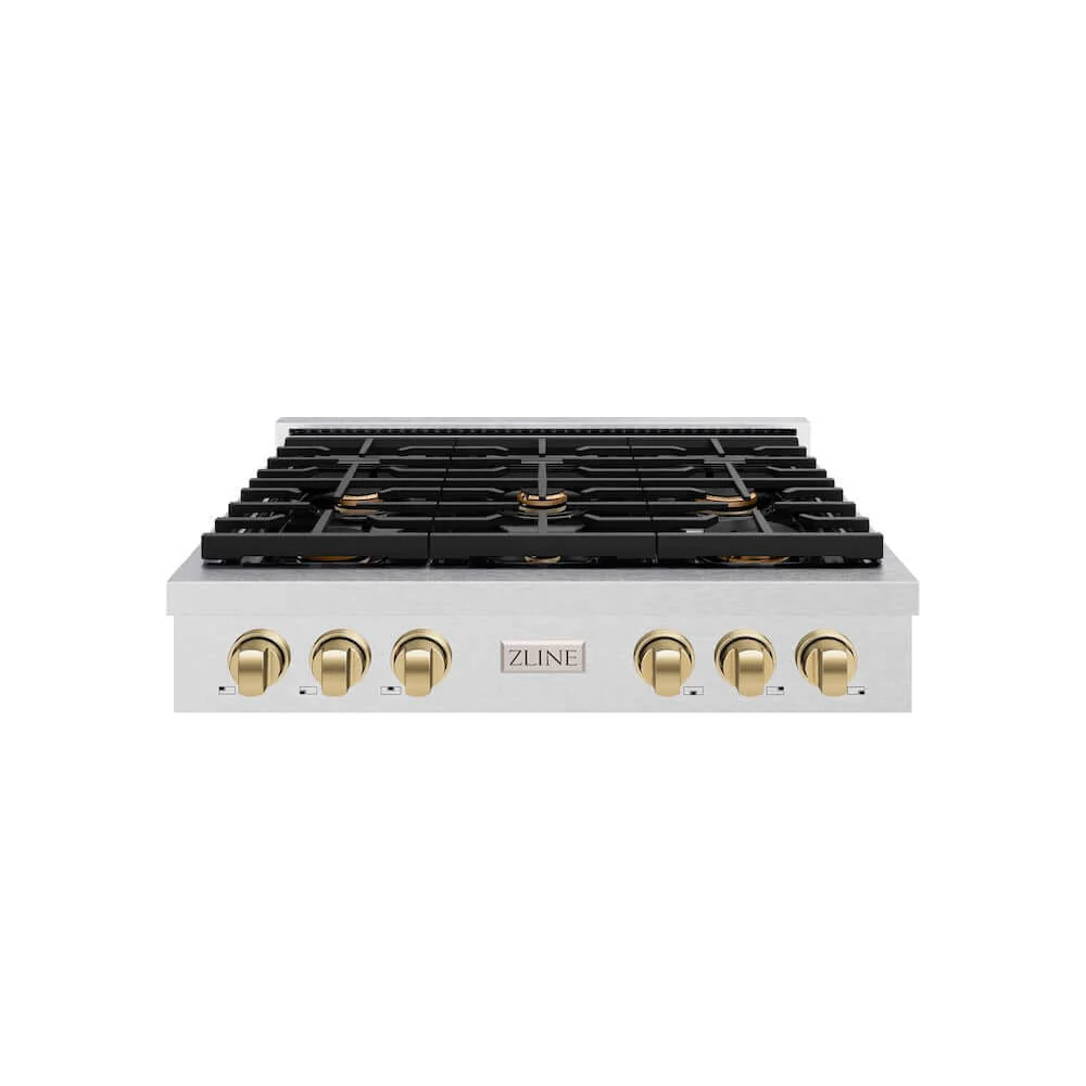 ZLINE Autograph Edition 36 in. Paramount Gas Rangetop with 6 Burners and Porcelain Cooktop in Satin Stainless Steel with Champagne Bronze Accents, Open Box-Good Condition - Image 5
