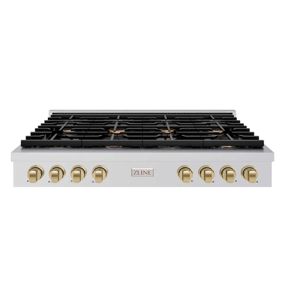 ZLINE 48 in. Autograph Edition Paramount Gas Rangetop with 8 Burners and Porcelain Cooktop in Stainless Steel with Champagne Bronze Accents, Open Box-Good Condition - Image 5