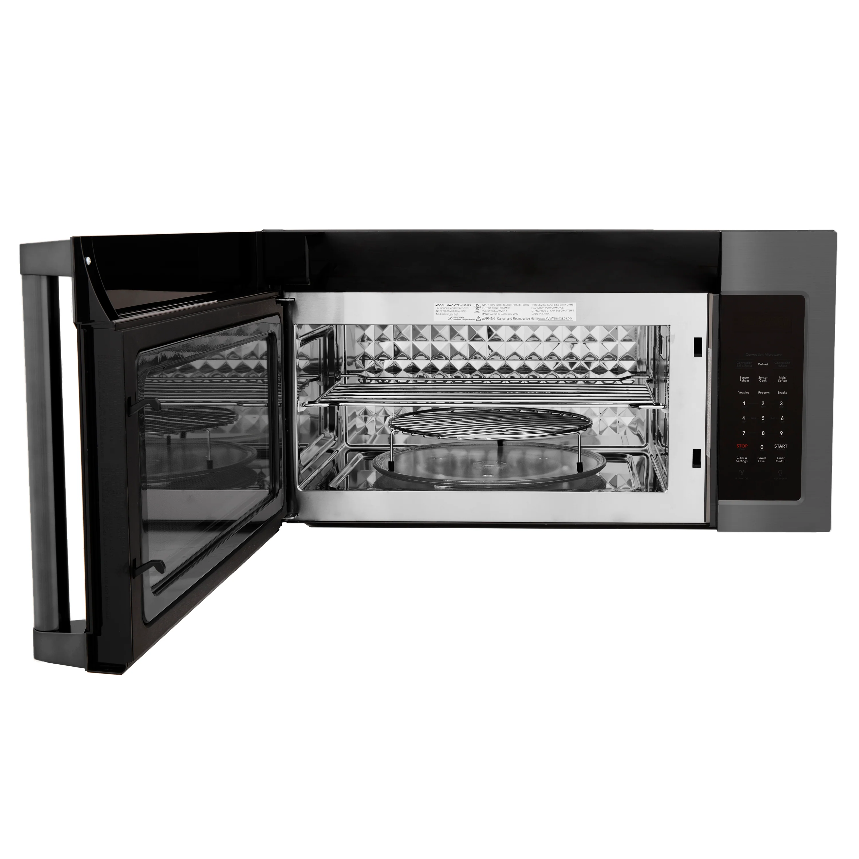 Products ZLINE 30" 1.5 cu. ft. Over the Range Microwave in Black Stainless Steel with Traditional Handle and Set of 2 Charcoal Filters (MWO-OTRCFH-30-BS) - Image 7