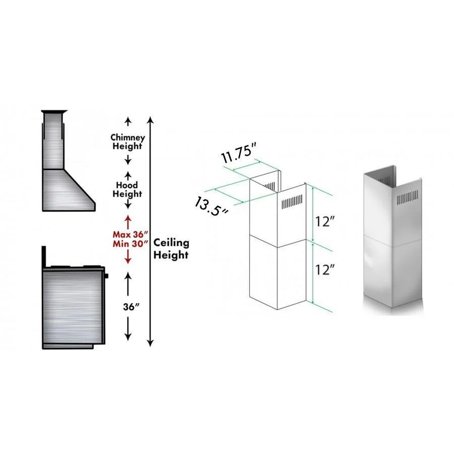ZLINE 2-12 in. Short Chimney Pieces for 8 ft. Ceilings (SK-667/697-304) - Image 3