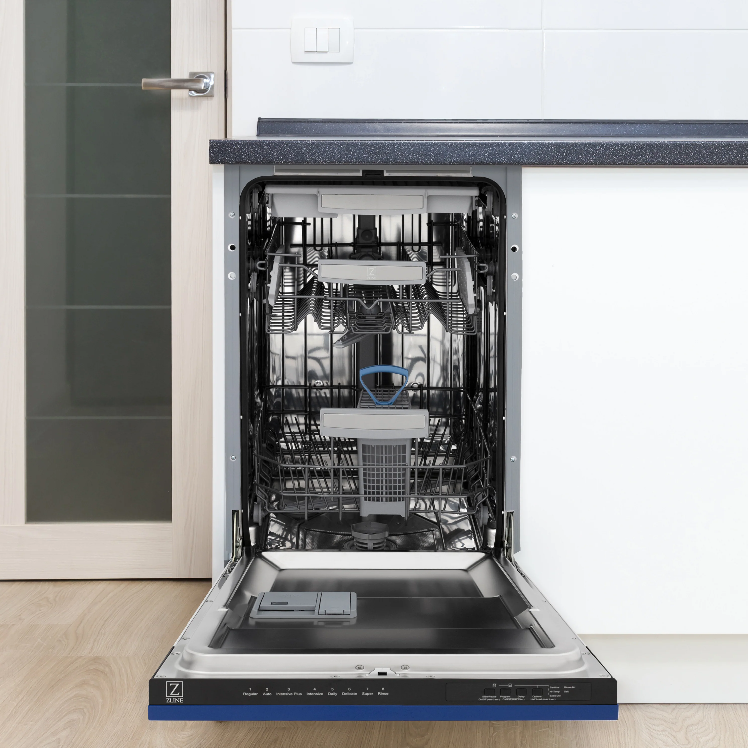 ZLINE 18 in. Tallac Series 3rd Rack Top Control Built-In Dishwasher in Blue Matte with Stainless Steel Tub, 51dBa (DWV-BM-18) - Image 2