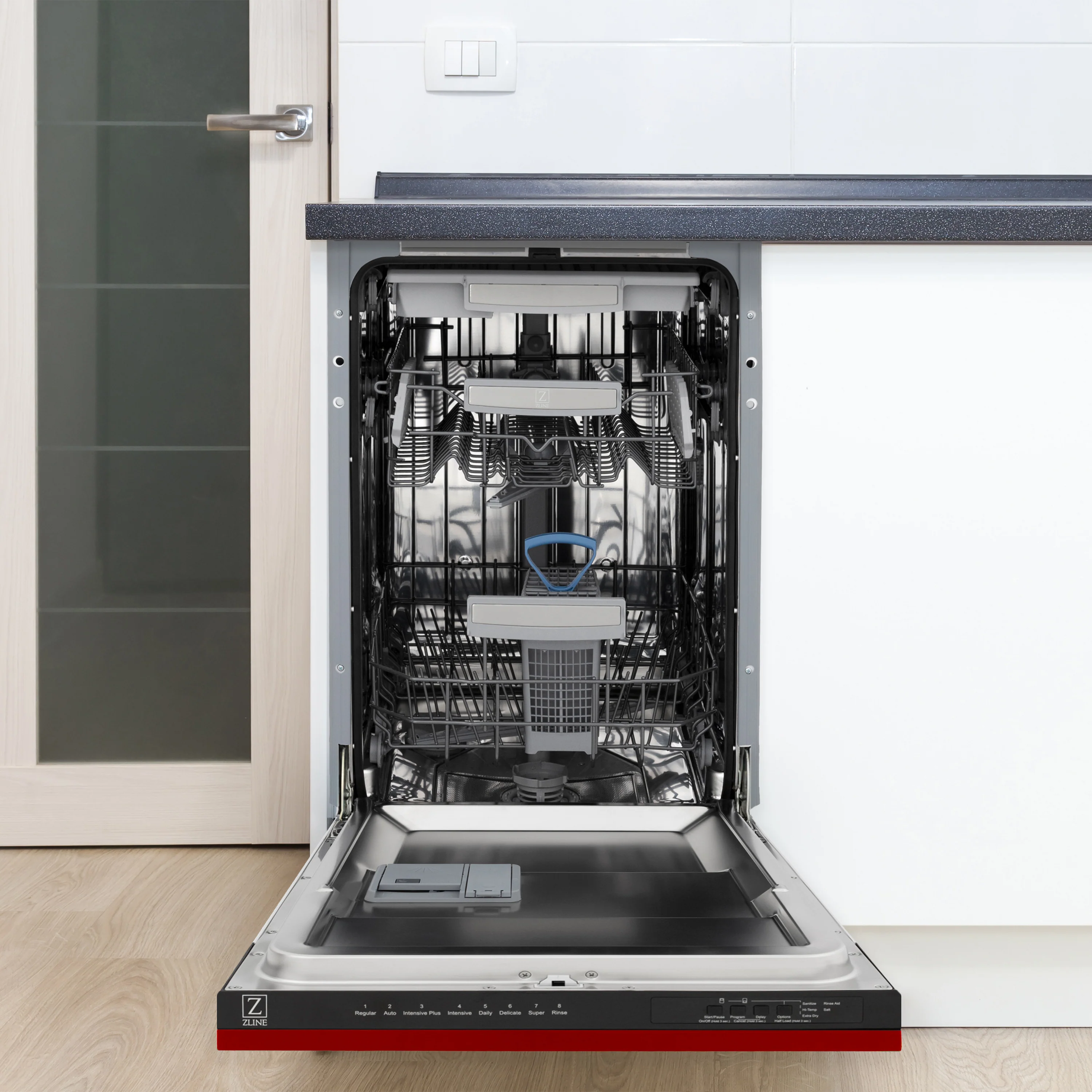 ZLINE 18 in. Tallac Series 3rd Rack Top Control Built-In Dishwasher in Red Gloss with Stainless Steel Tub, 51dBa (DWV-RG-18) - Image 3