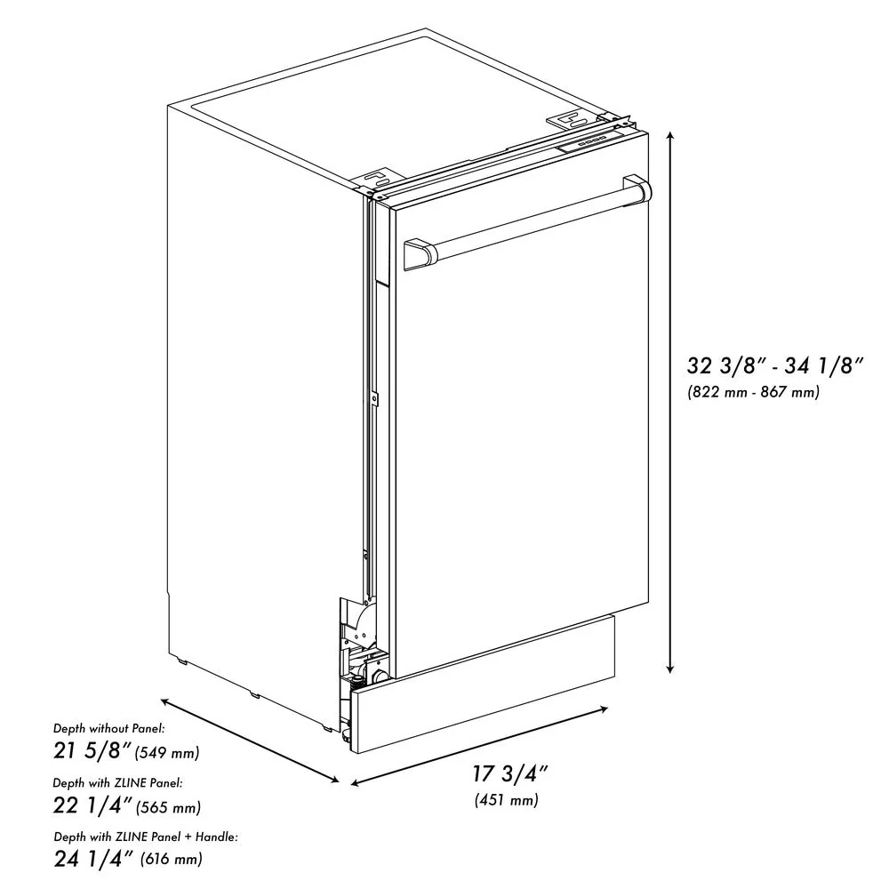 ZLINE 18 in. Tallac Series 3rd Rack Top Control Built-In Dishwasher in Stainless Steel and Traditional Handle, 51dBa (DWV-304-18) - Image 15