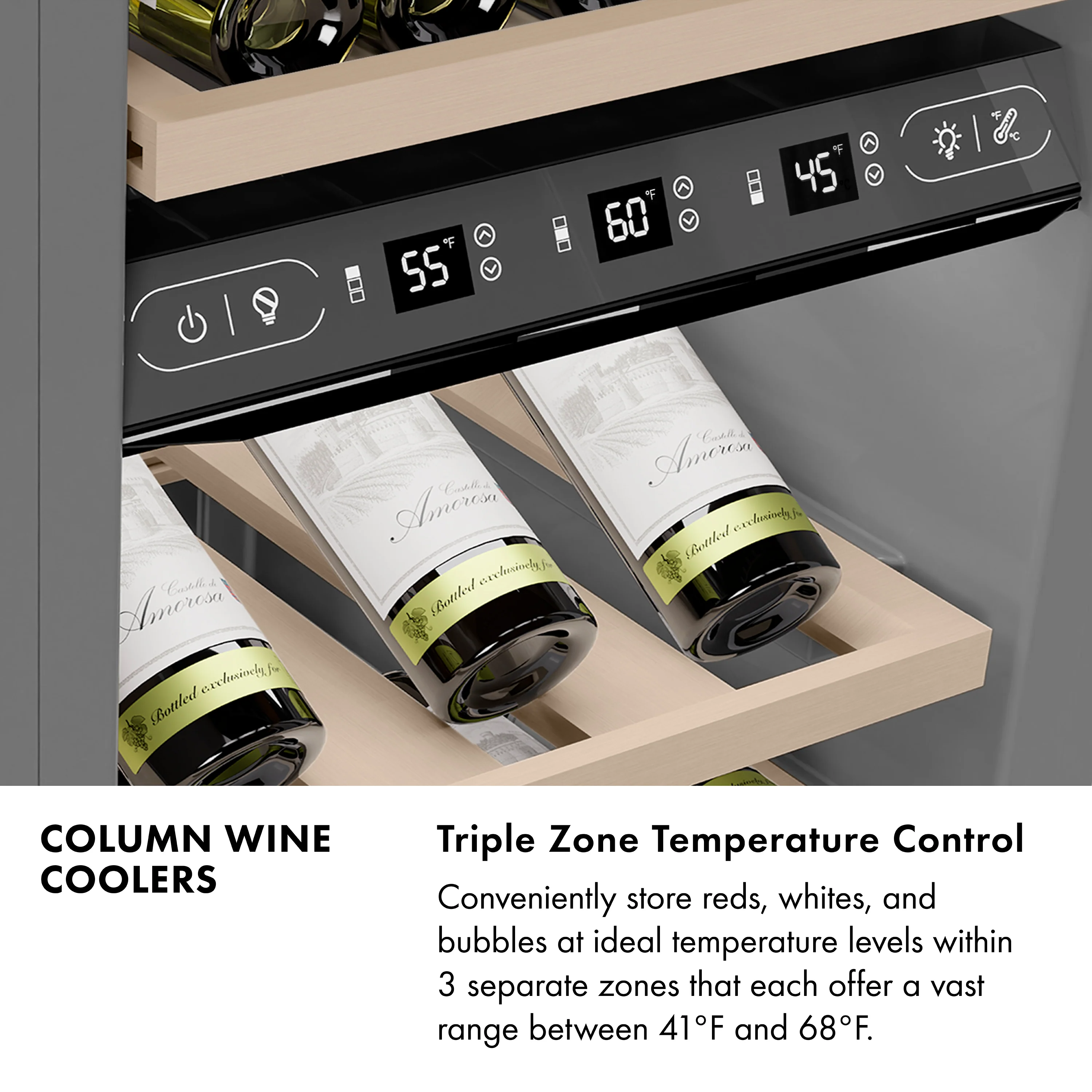 ZLINE 18 in. 9.0 cu. ft. Triple Zone 68 Bottle Left Hinge Column Wine Cooler in Satin Stainless Steel (RCWVL-SN-18) - Image 15