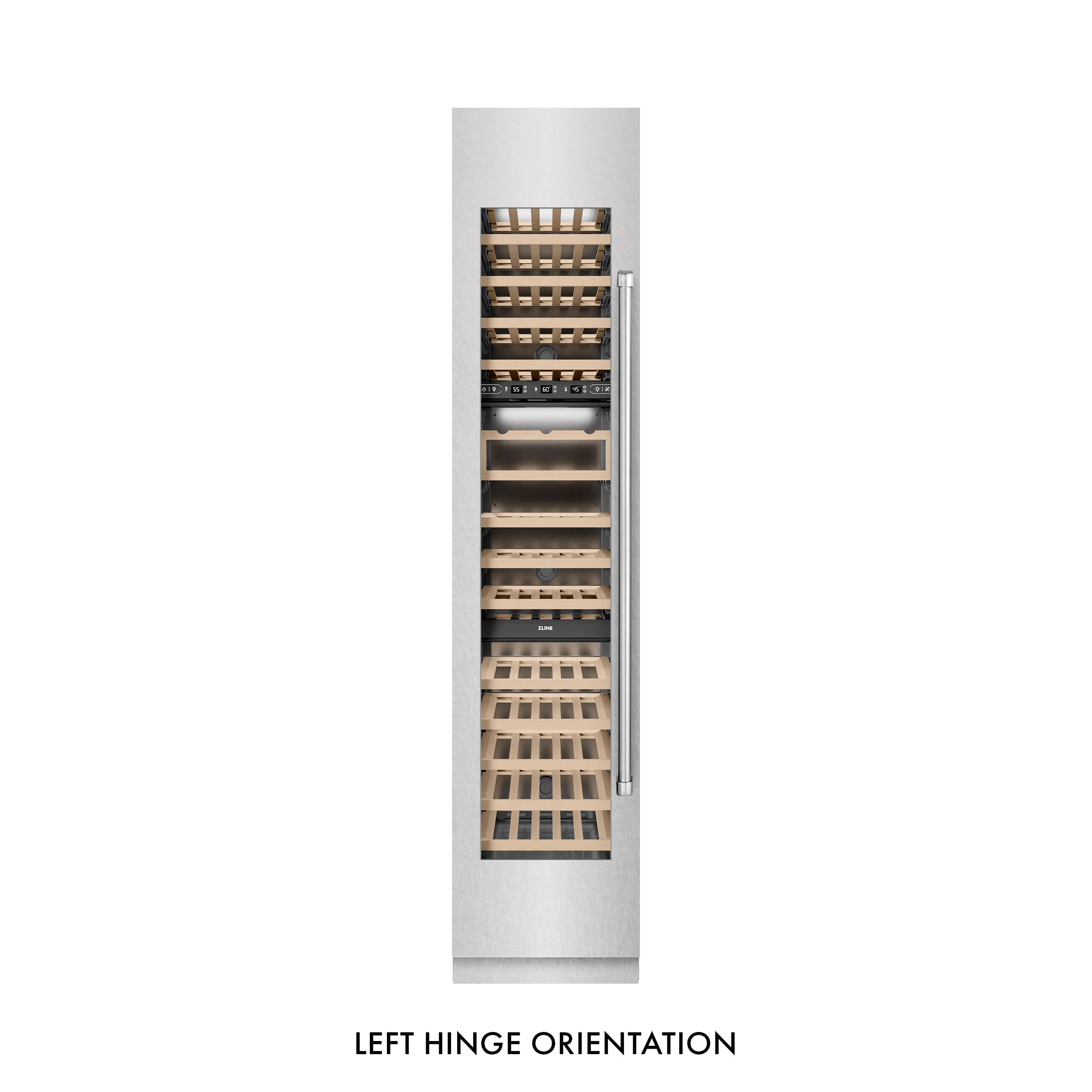 ZLINE 18 in. 9.0 cu. ft. Triple Zone 68 Bottle Left Hinge Column Wine Cooler in Satin Stainless Steel (RCWVL-SN-18) - Image 4