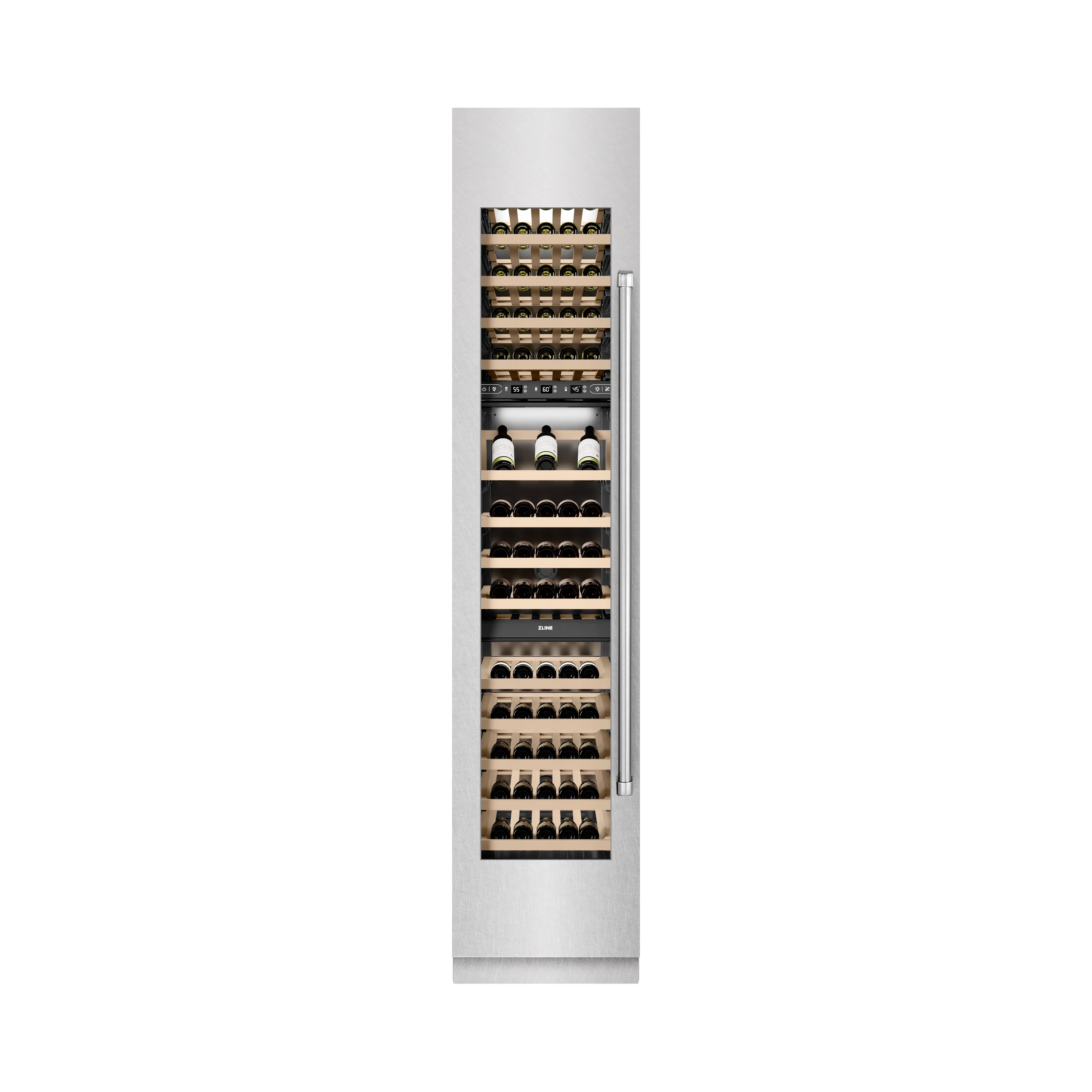 ZLINE 18 in. 9.0 cu. ft. Triple Zone 68 Bottle Left Hinge Column Wine Cooler in Satin Stainless Steel (RCWVL-SN-18) - Image 5