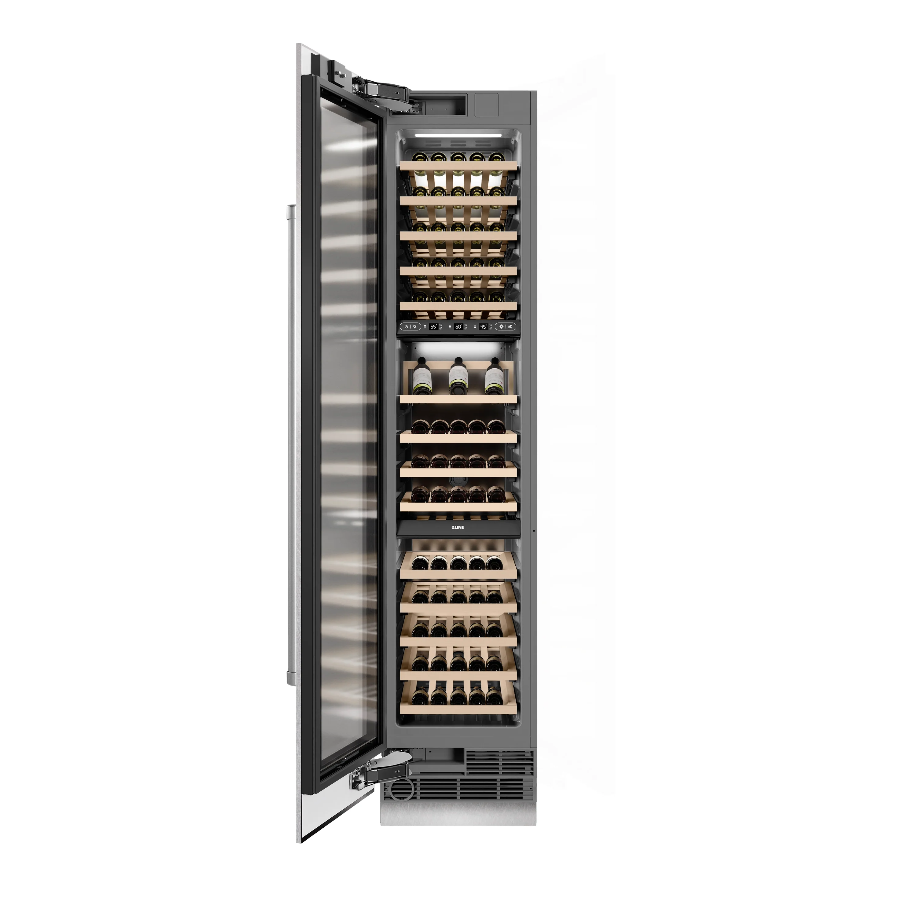 ZLINE 18 in. 9.0 cu. ft. Triple Zone 68 Bottle Left Hinge Column Wine Cooler in Satin Stainless Steel (RCWVL-SN-18) - Image 7