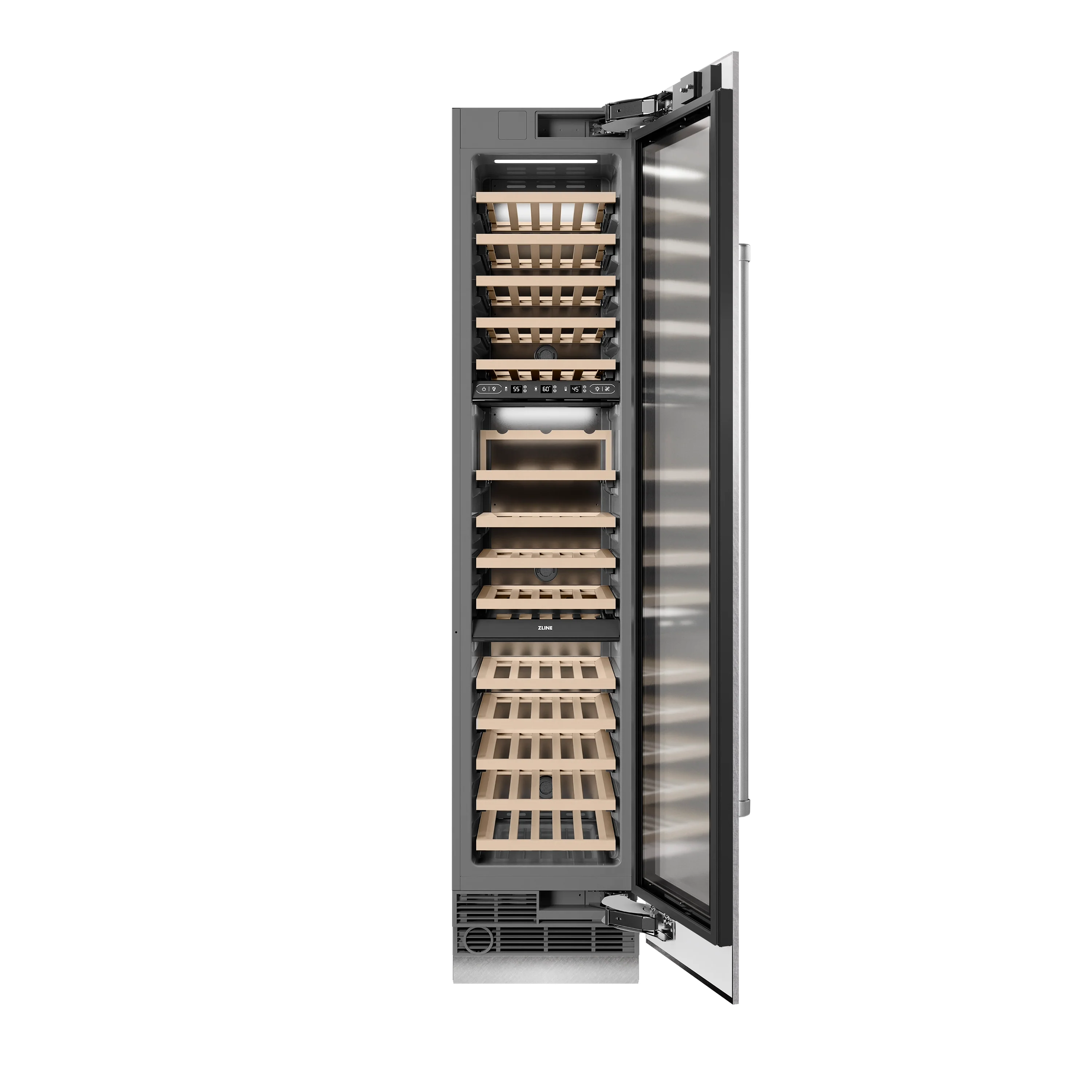 ZLINE 18 in. 9.0 cu. ft. Triple Zone 68 Bottle Right Hinge Column Wine Cooler in Satin Stainless Steel (RCWVR-SN-18) - Image 4