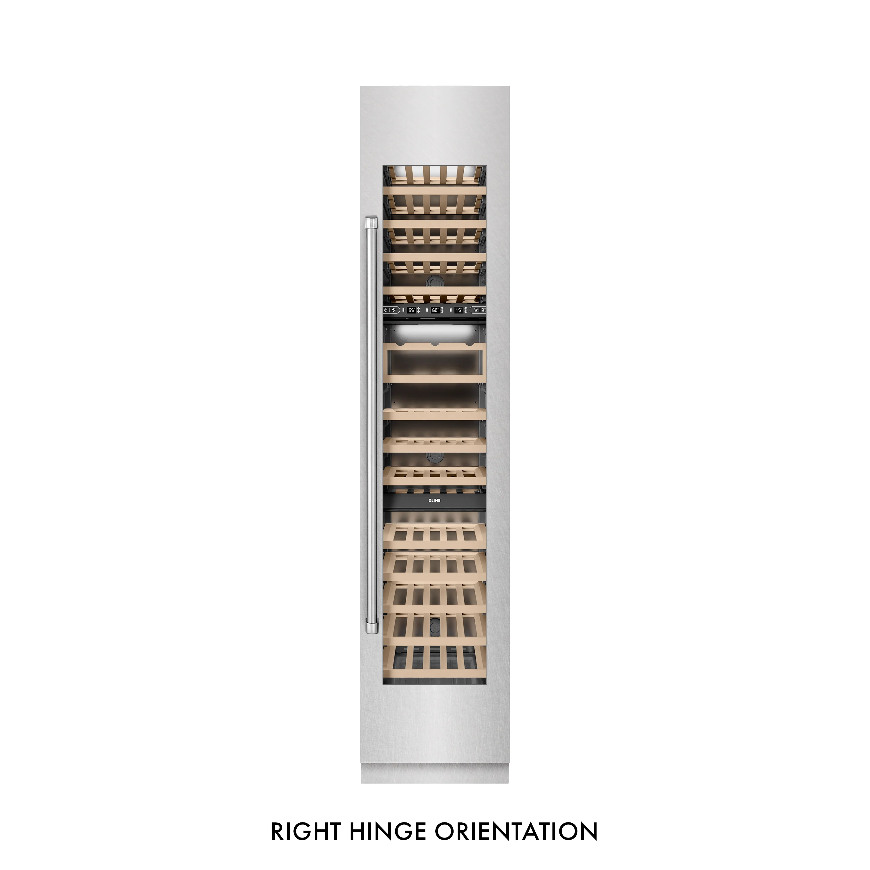 ZLINE 18 in. 9.0 cu. ft. Triple Zone 68 Bottle Right Hinge Column Wine Cooler in Satin Stainless Steel (RCWVR-SN-18) - Image 7
