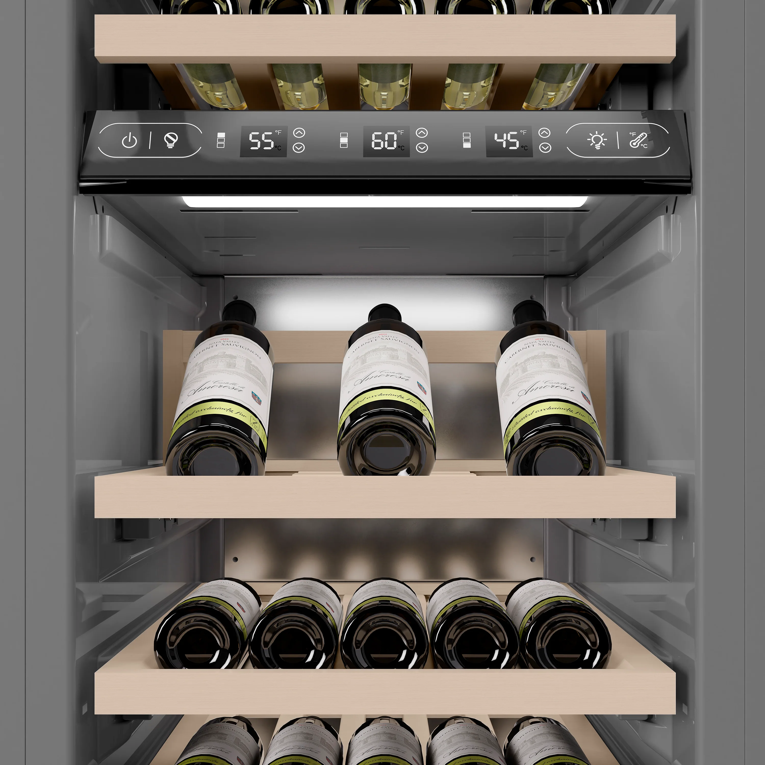 ZLINE 18 in. 9.0 cu. ft. Triple Zone 68 Bottle Right Hinge Column Wine Cooler in Satin Stainless Steel (RCWVR-SN-18) - Image 8