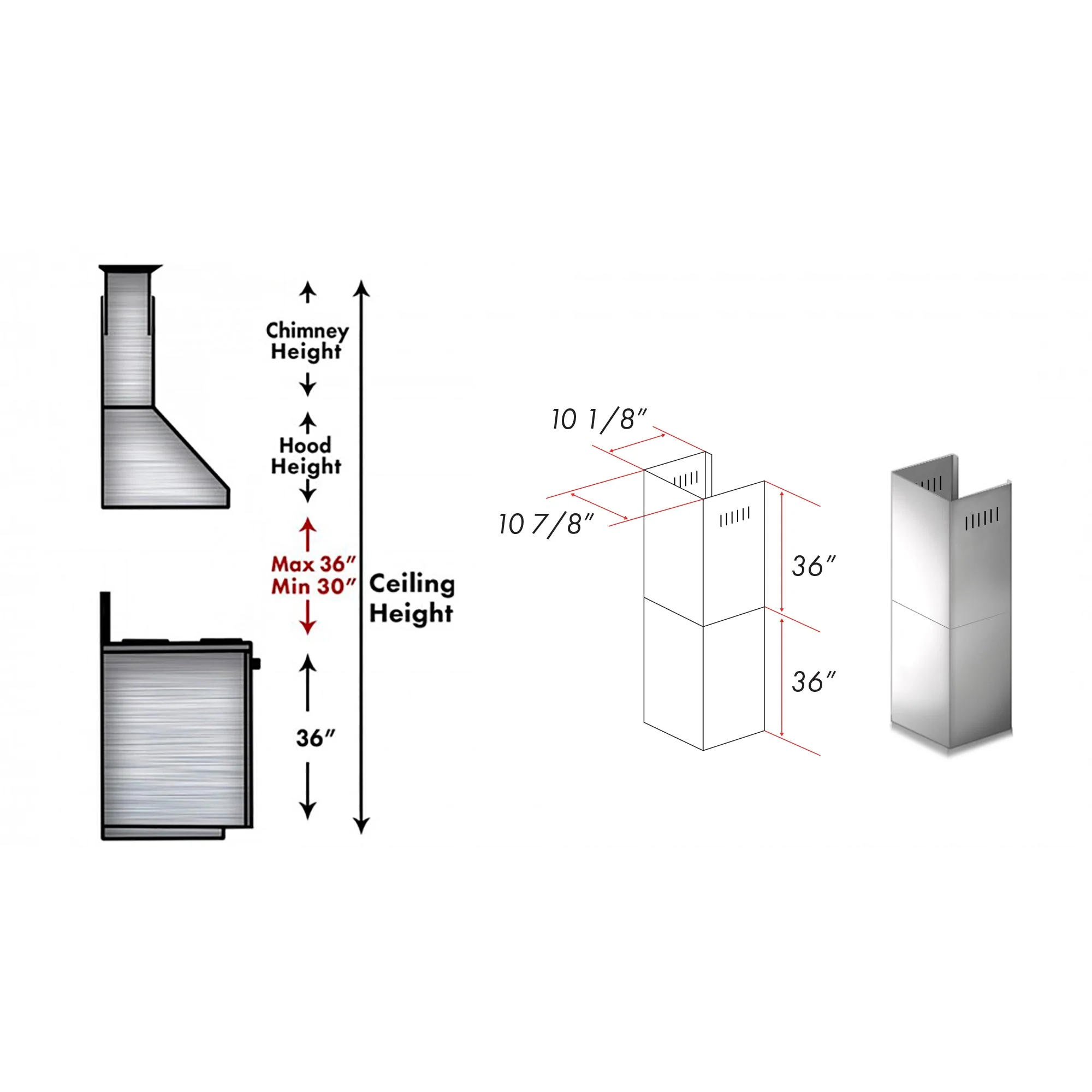 ZLINE 2-36" Chimney Extensions for 10 ft. to 12 ft. Ceilings (2PCEXT-ALP70WL) - Image 2