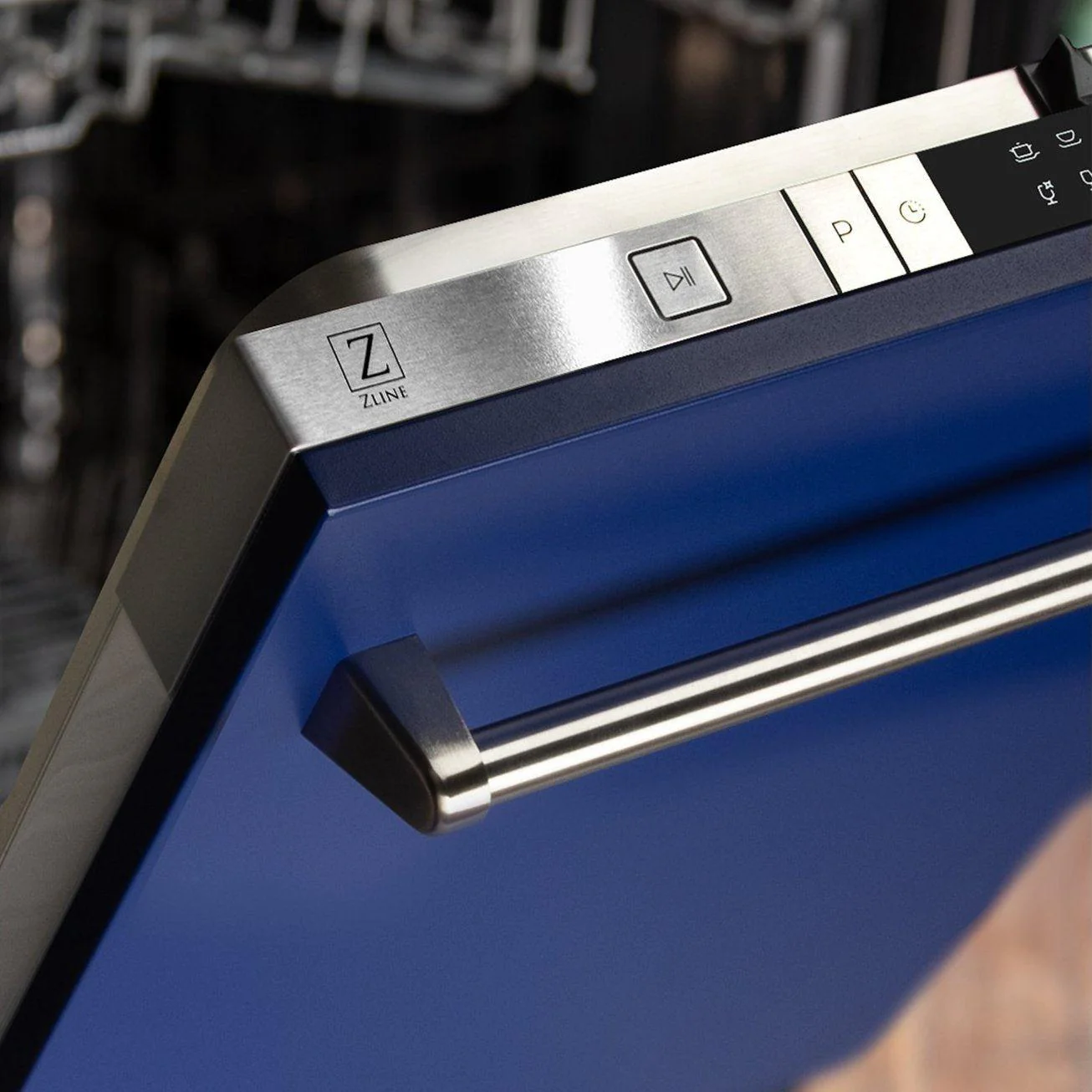 ZLINE 24 in. Top Control Dishwasher with Blue Matte Panel and Traditional Style Handle, 52dBa (DW-BM-24) - Image 2