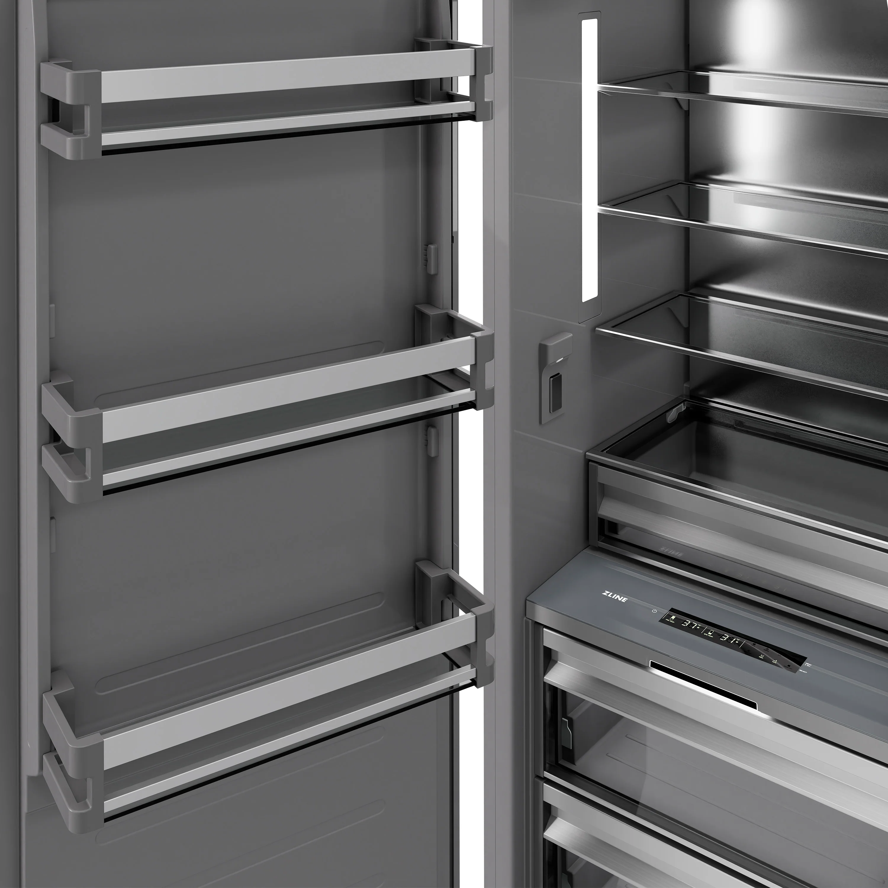ZLINE 24 in. 12.5 cu. ft. Column Refrigerator in Satin Stainless Steel with Graphite Gray Interior (RCRV-SN-24) - Image 7