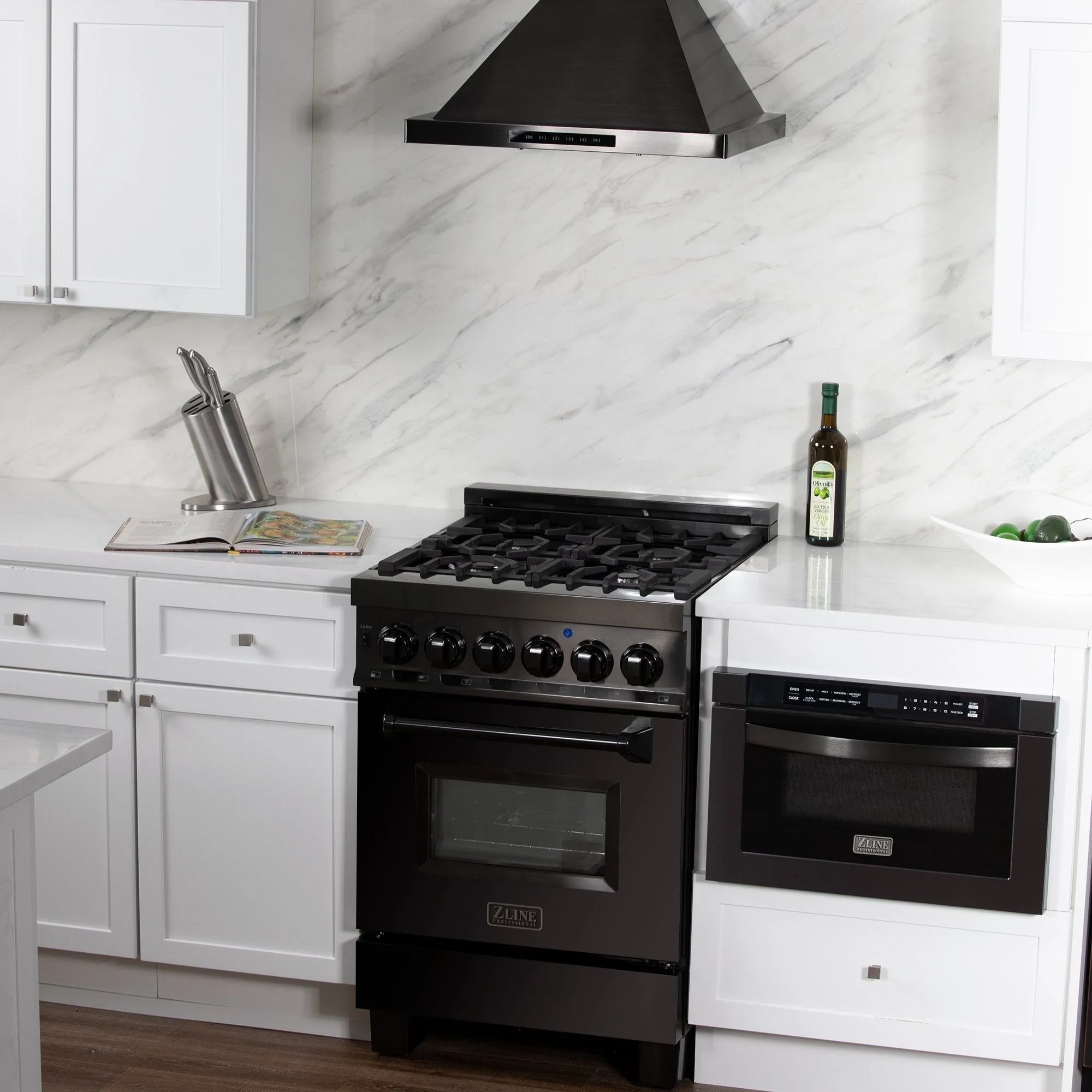 ZLINE 24" Convertible Wall Mount Range Hood in Black Stainless Steel with Set of 2 Charcoal Filters, LED lighting and Dishwasher-Safe Baffle Filters (BSKBN-CF-24) - Image 7