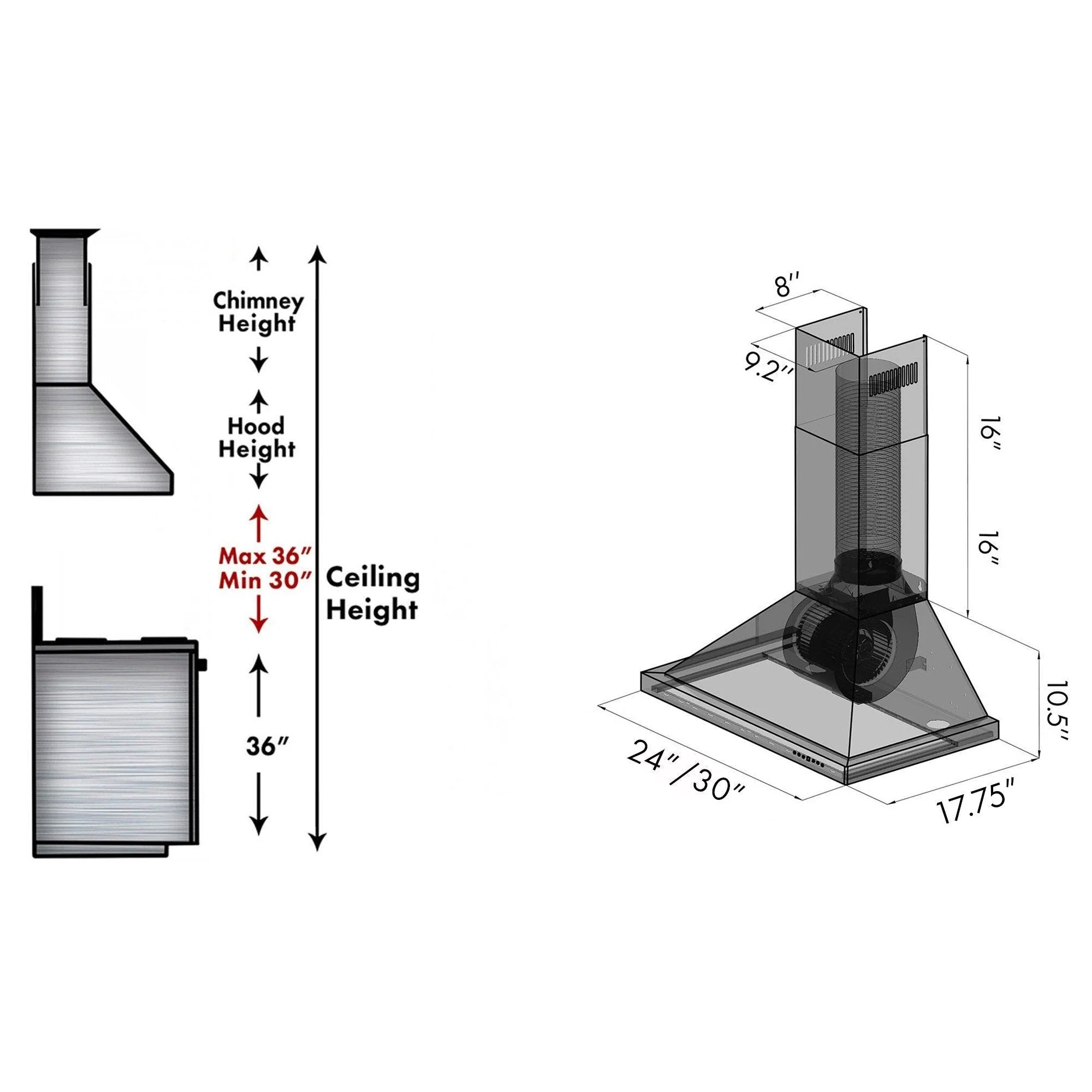 ZLINE 24" Convertible Wall Mount Range Hood in Black Stainless Steel with Set of 2 Charcoal Filters, LED lighting and Dishwasher-Safe Baffle Filters (BSKBN-CF-24) - Image 9