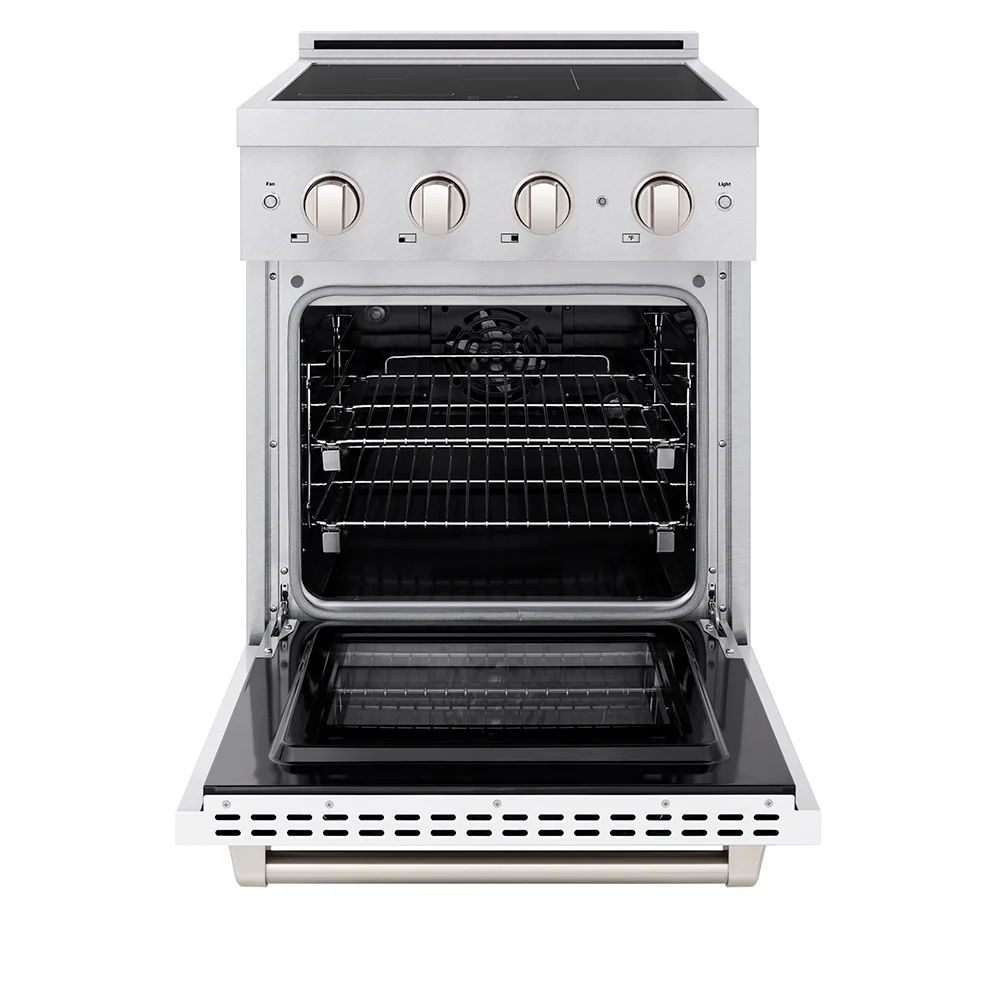 ZLINE 24 in. 3.2 cu. ft. Paramount Induction Range with 3 Element Cooktop and Electric Convection Oven in Satin Stainless Steel with White Matte Door (SINRS-WM-24) - Image 3