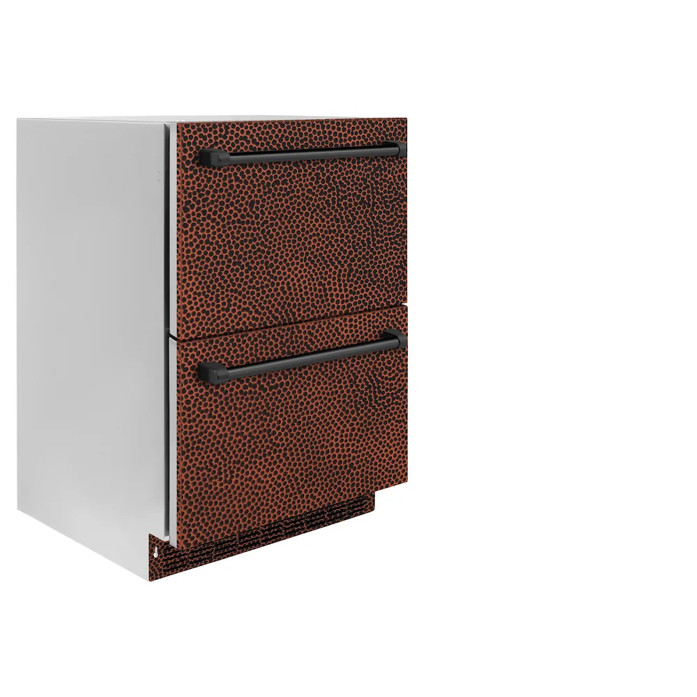ZLINE 24 in. Touchstone 168 Can Outdoor-Rated Dual Refrigerator Drawer with Hand Hammered Copper Doors (RDSO-HH-24) - Image 3