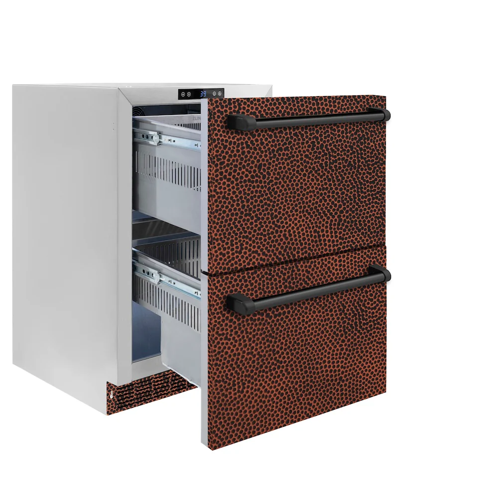 ZLINE 24 in. Touchstone 168 Can Outdoor-Rated Dual Refrigerator Drawer with Hand Hammered Copper Doors (RDSO-HH-24) - Image 4