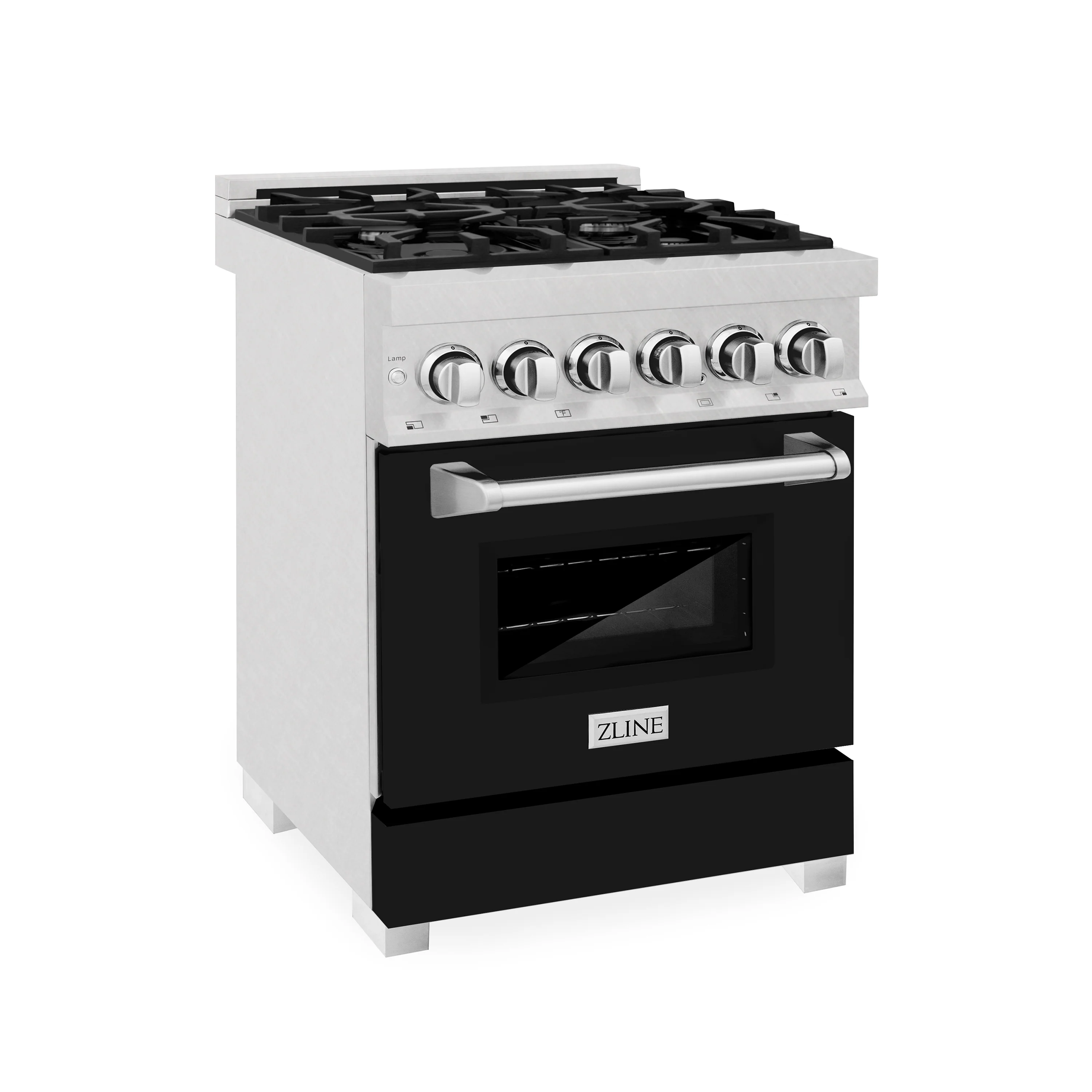 ZLINE 24 in. 2.8 cu. ft. Legacy Dual Fuel Range with 4 Burner Gas Cooktop and Electric Convection Oven in Satin Stainless Steel and Black Matte Door (RAS-BLM-24)