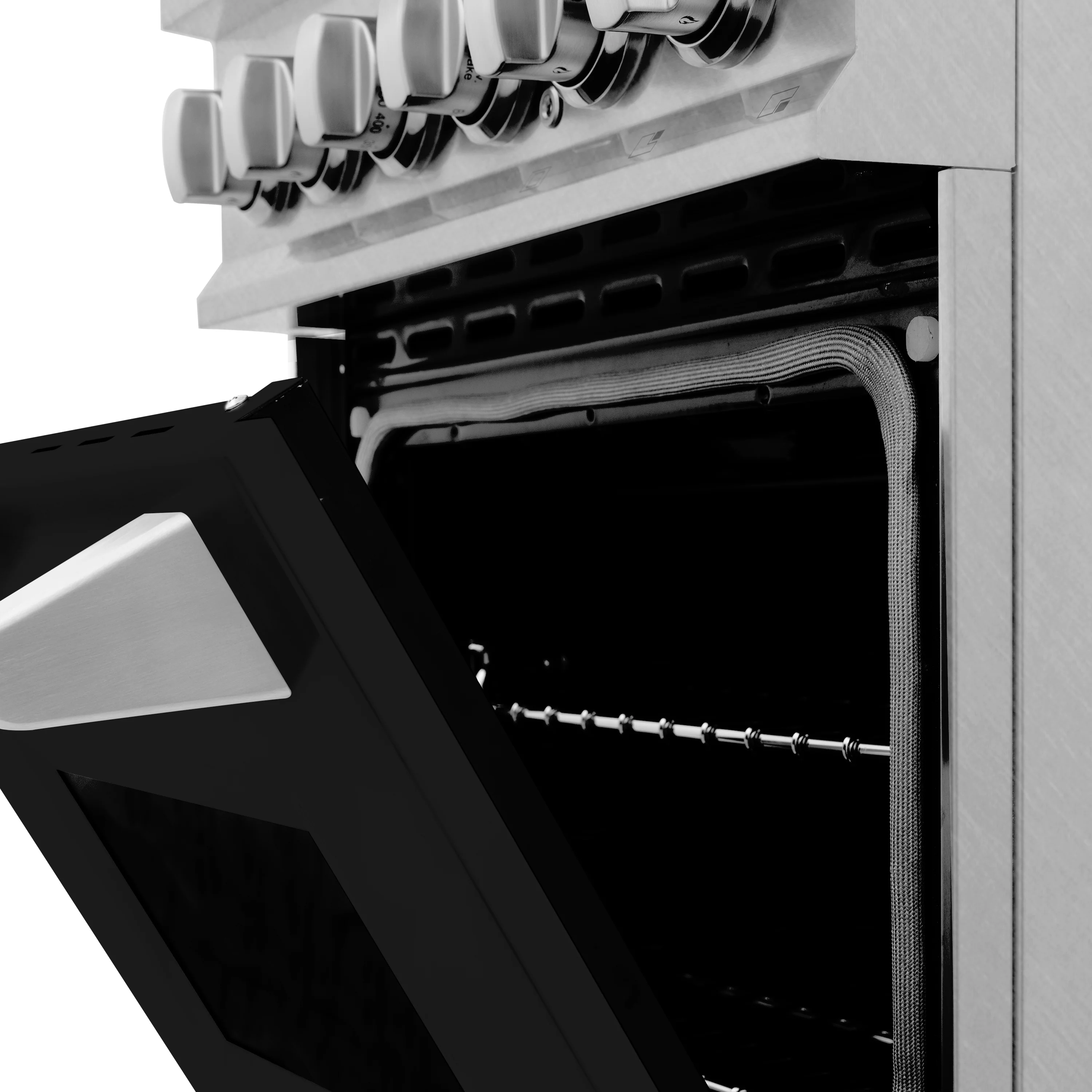 ZLINE 24 in. 2.8 cu. ft. Legacy Dual Fuel Range with 4 Burner Gas Cooktop and Electric Convection Oven in Satin Stainless Steel and Black Matte Door (RAS-BLM-24) - Image 13