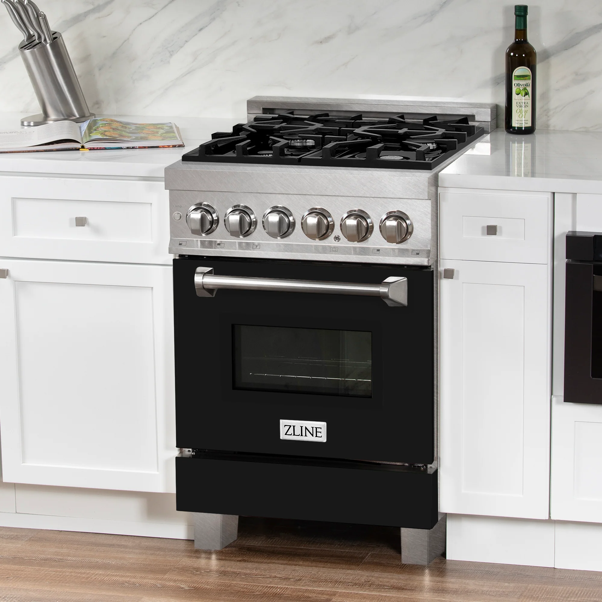 ZLINE 24 in. 2.8 cu. ft. Legacy Dual Fuel Range with 4 Burner Gas Cooktop and Electric Convection Oven in Satin Stainless Steel and Black Matte Door (RAS-BLM-24) - Image 19