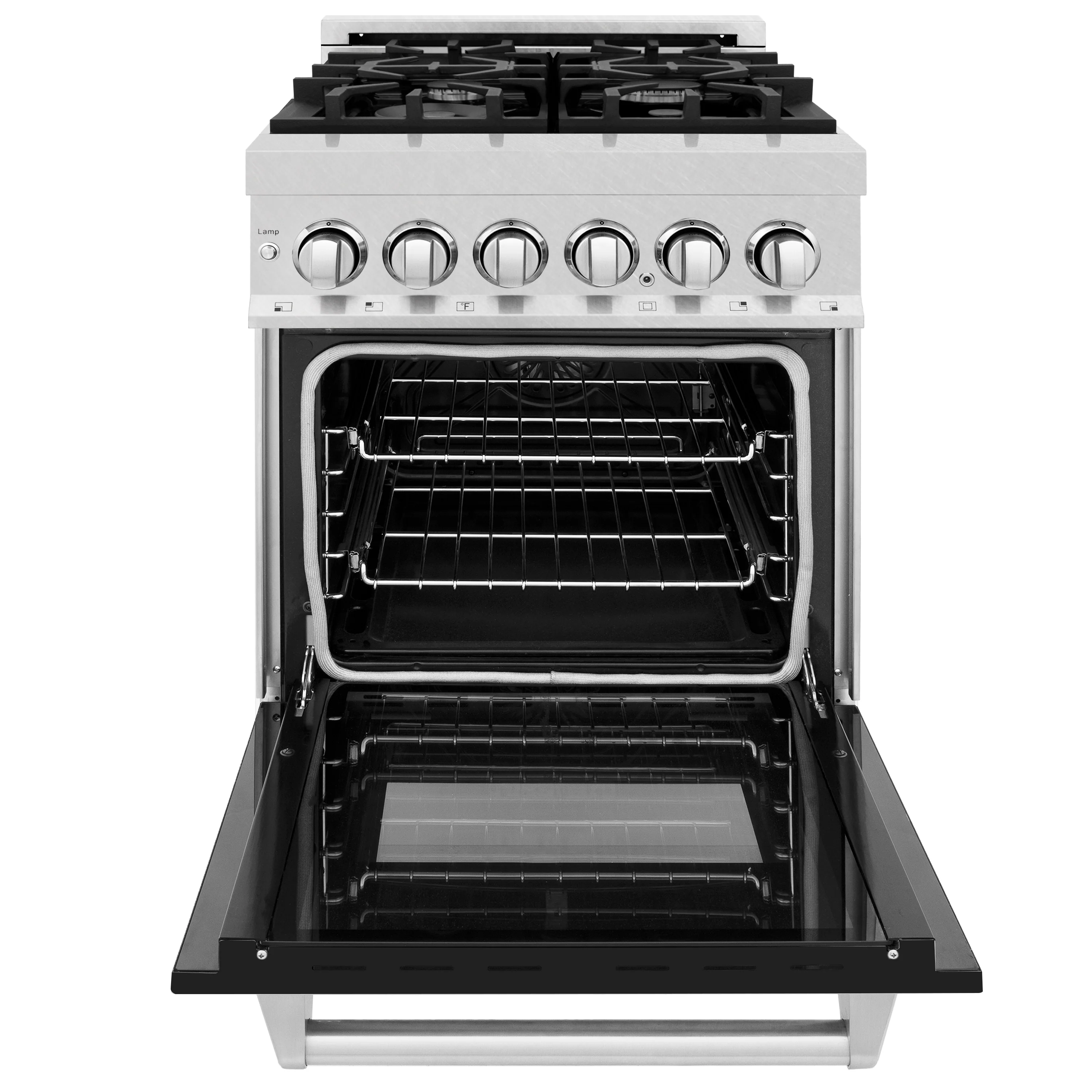 ZLINE 24 in. 2.8 cu. ft. Legacy Dual Fuel Range with 4 Burner Gas Cooktop and Electric Convection Oven in Satin Stainless Steel and Black Matte Door (RAS-BLM-24) - Image 5