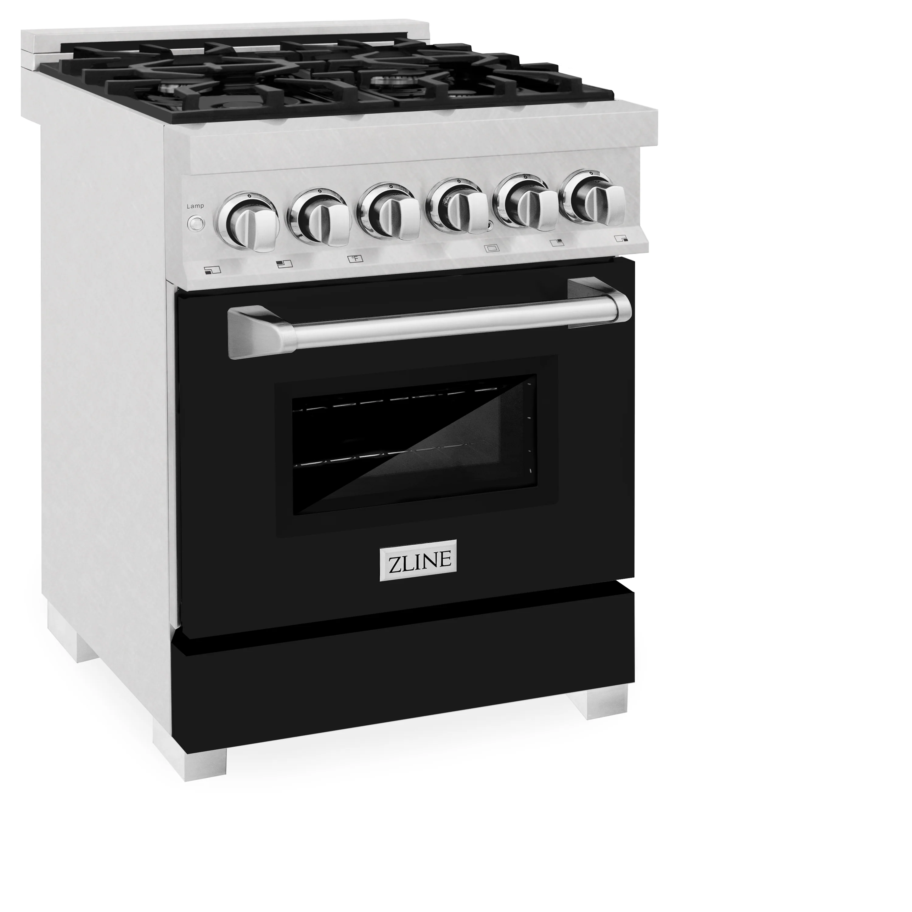 ZLINE 24 in. 2.8 cu. ft. Legacy Dual Fuel Range with 4 Burner Gas Cooktop and Electric Convection Oven in Satin Stainless Steel and Black Matte Door (RAS-BLM-24) - Image 6
