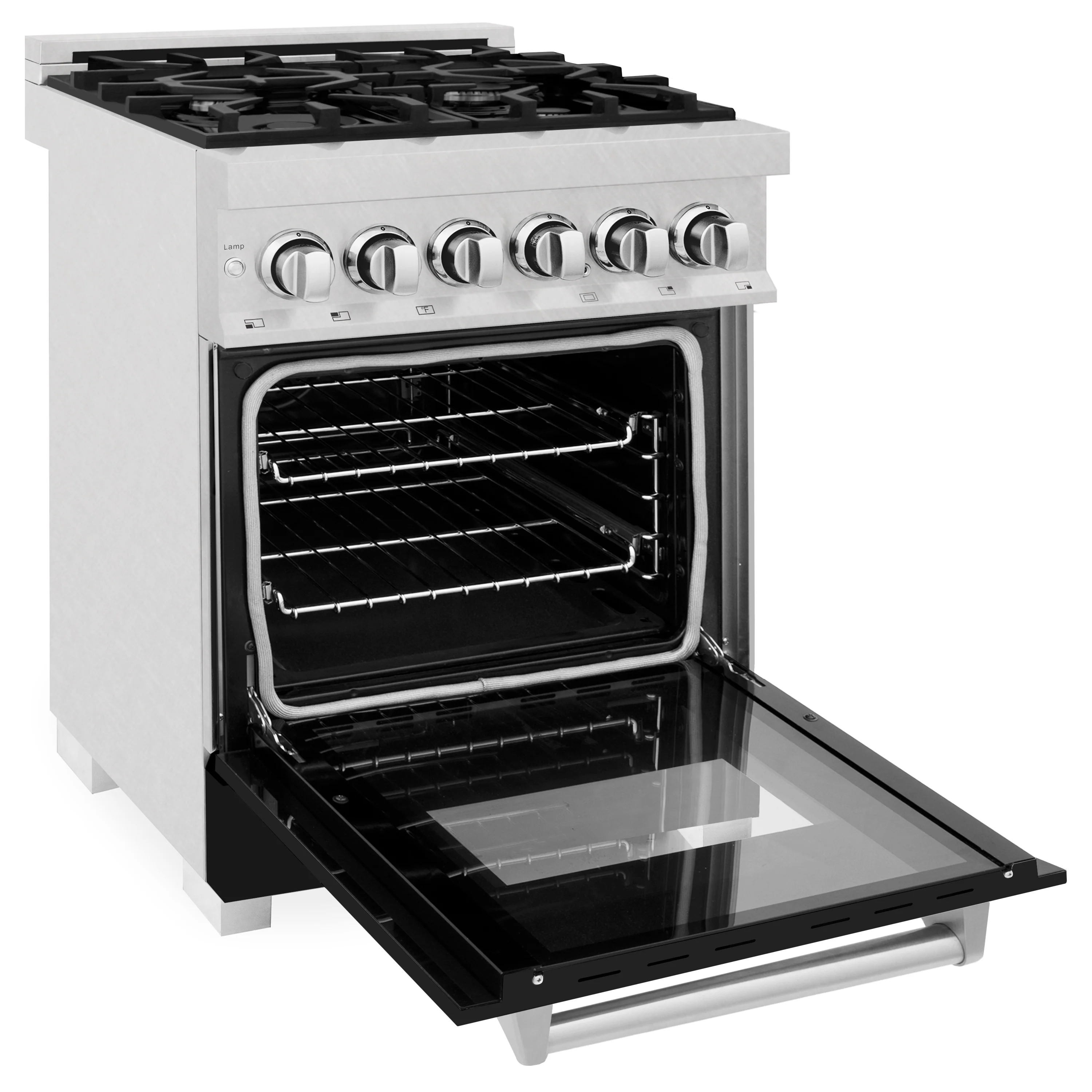 ZLINE 24 in. 2.8 cu. ft. Legacy Dual Fuel Range with 4 Burner Gas Cooktop and Electric Convection Oven in Satin Stainless Steel and Black Matte Door (RAS-BLM-24) - Image 8