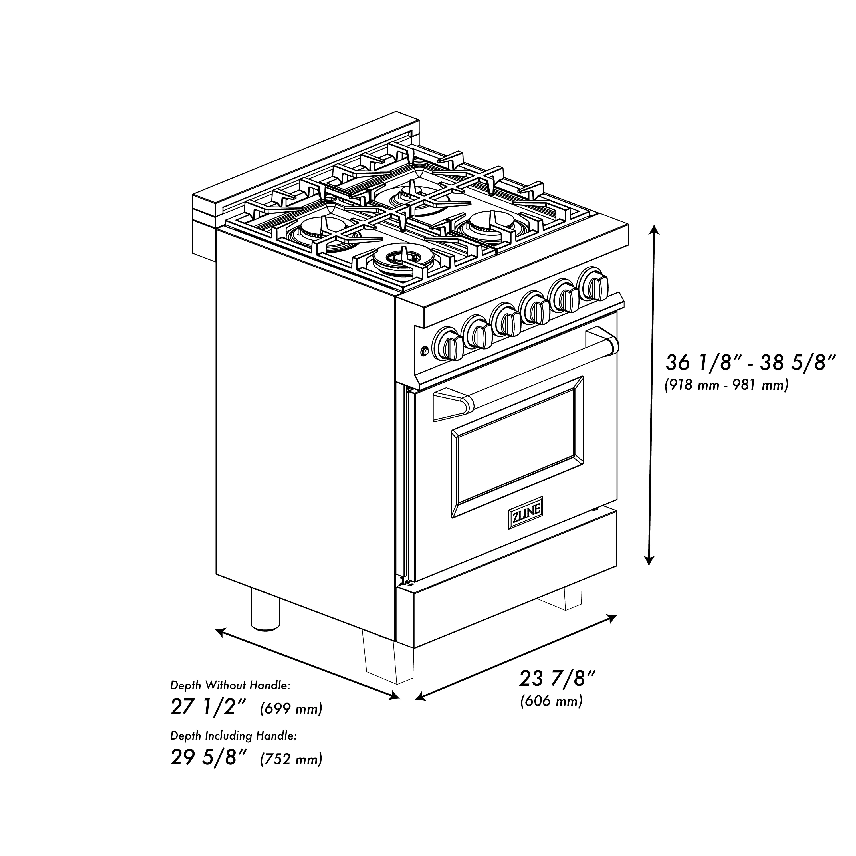 ZLINE 24 in. 2.8 cu. ft. Legacy Dual Fuel Range with 4 Burner Gas Cooktop and Electric Convection Oven in Satin Stainless Steel (RAS-SN-24) - Image 20