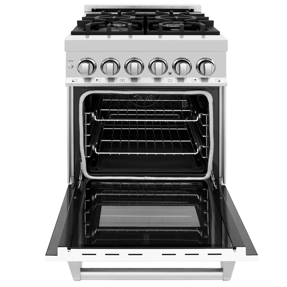 ZLINE 24 in. 2.8 cu. ft. Legacy Dual Fuel Range with 4 Burner Gas Cooktop and Electric Convection Oven in Stainless Steel and White Matte Door (RA-WM-24) - Image 4