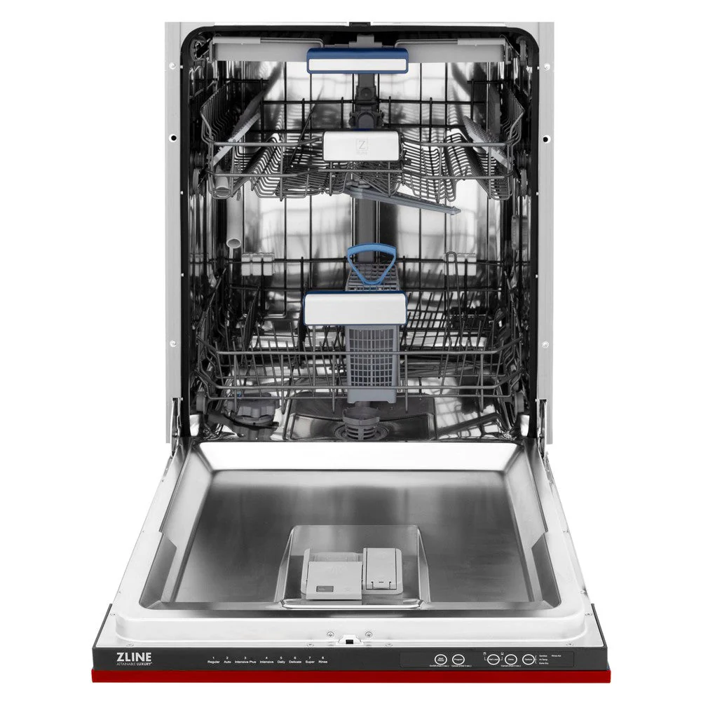 ZLINE 24 in. Tallac Series 3rd Rack Dishwasher with Red Gloss Panel and Traditional Handle, 51dBa (DWV-RG-24) - Image 10