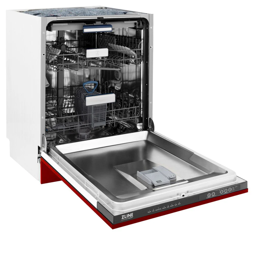 ZLINE 24 in. Tallac Series 3rd Rack Dishwasher with Red Gloss Panel and Traditional Handle, 51dBa (DWV-RG-24) - Image 11