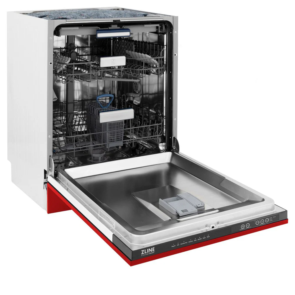 ZLINE 24 in. Tallac Series 3rd Rack Dishwasher with Red Matte Panel and Traditional Handle, 51dBa (DWV-RM-24) - Image 9