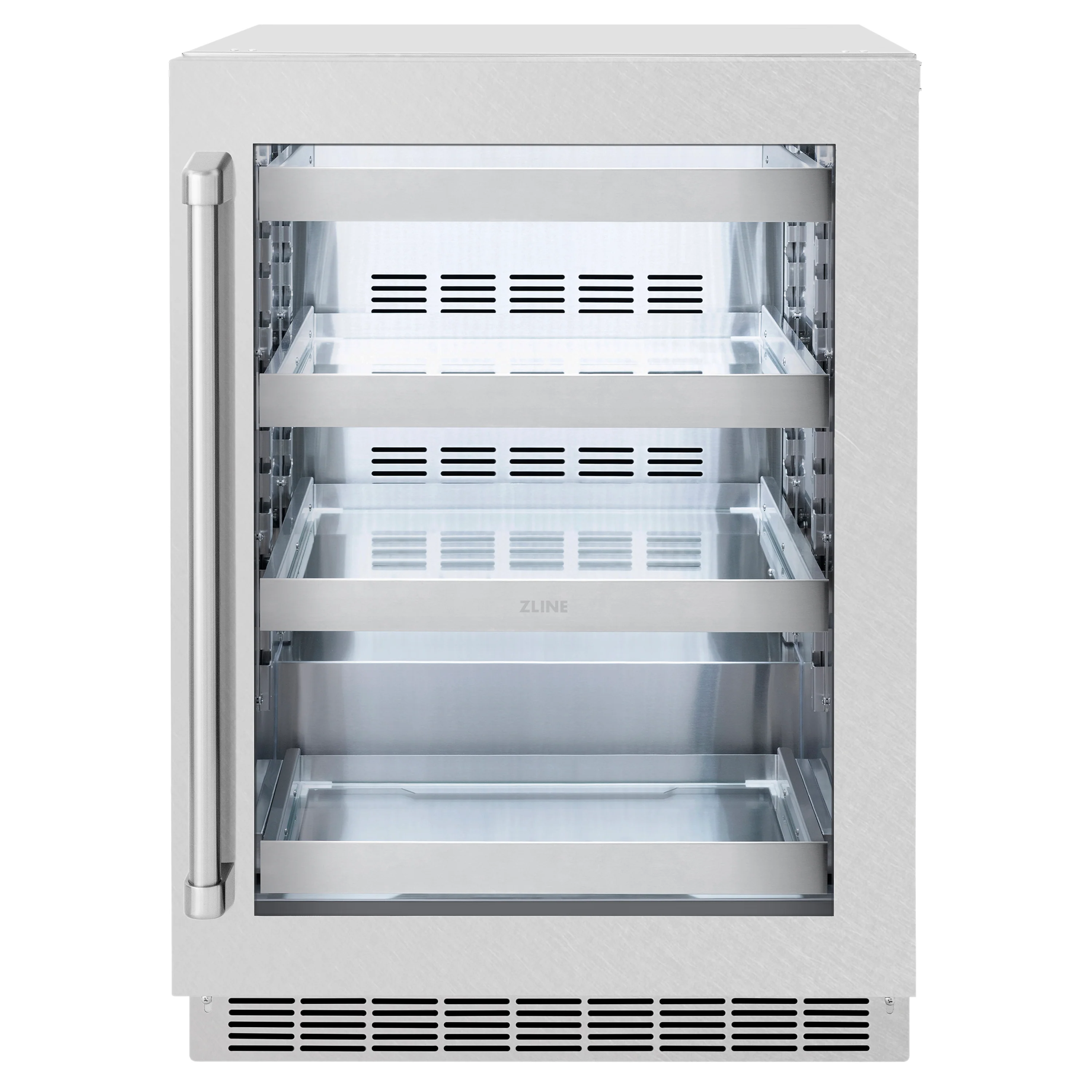ZLINE 24 in. Touchstone 151 Can Beverage Fridge With Satin Stainless Steel Glass Door (RBSO-SN-24)