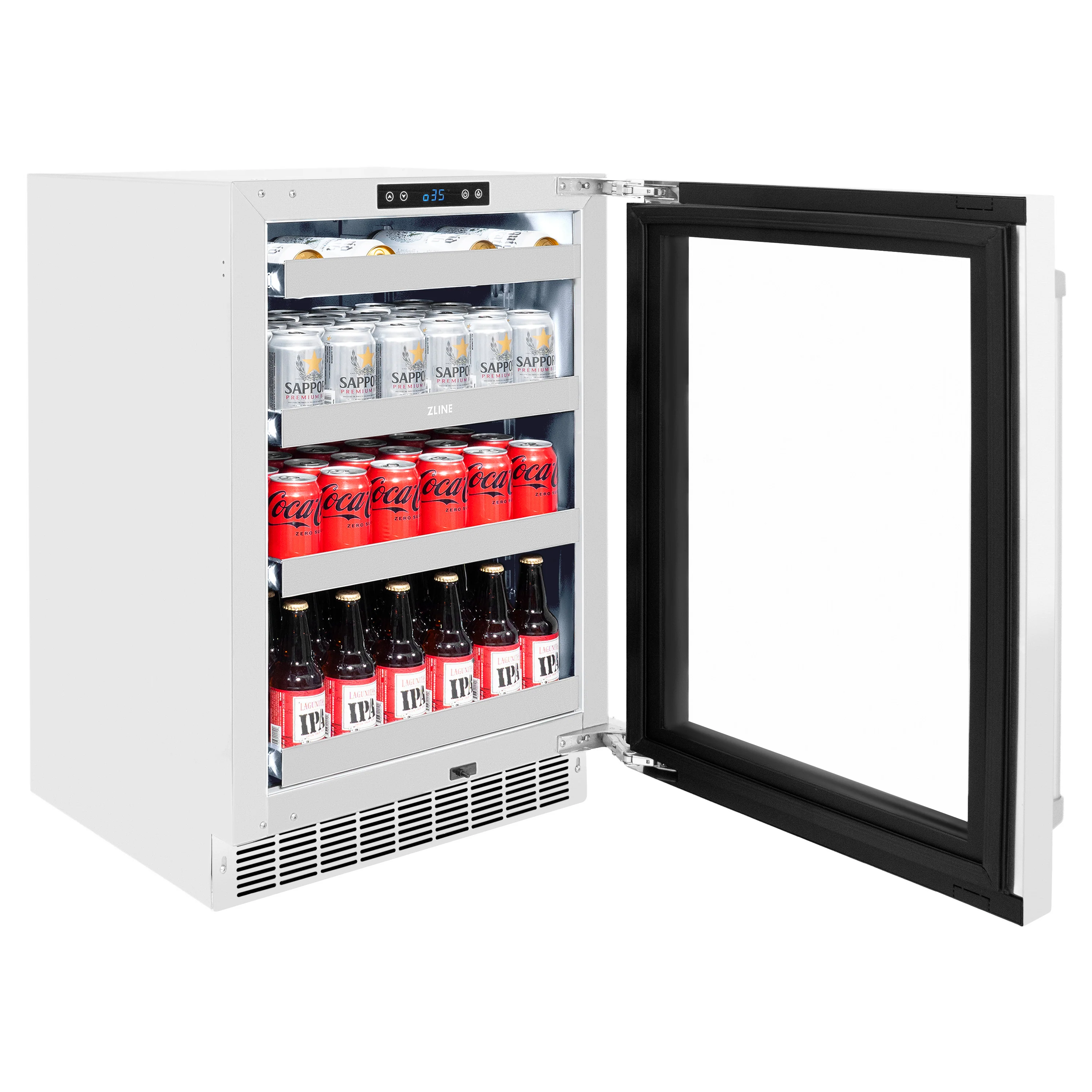 ZLINE 24 in. Touchstone 151 Can Beverage Fridge With White Matte Glass Door (RBSO-WM-24) - Image 7
