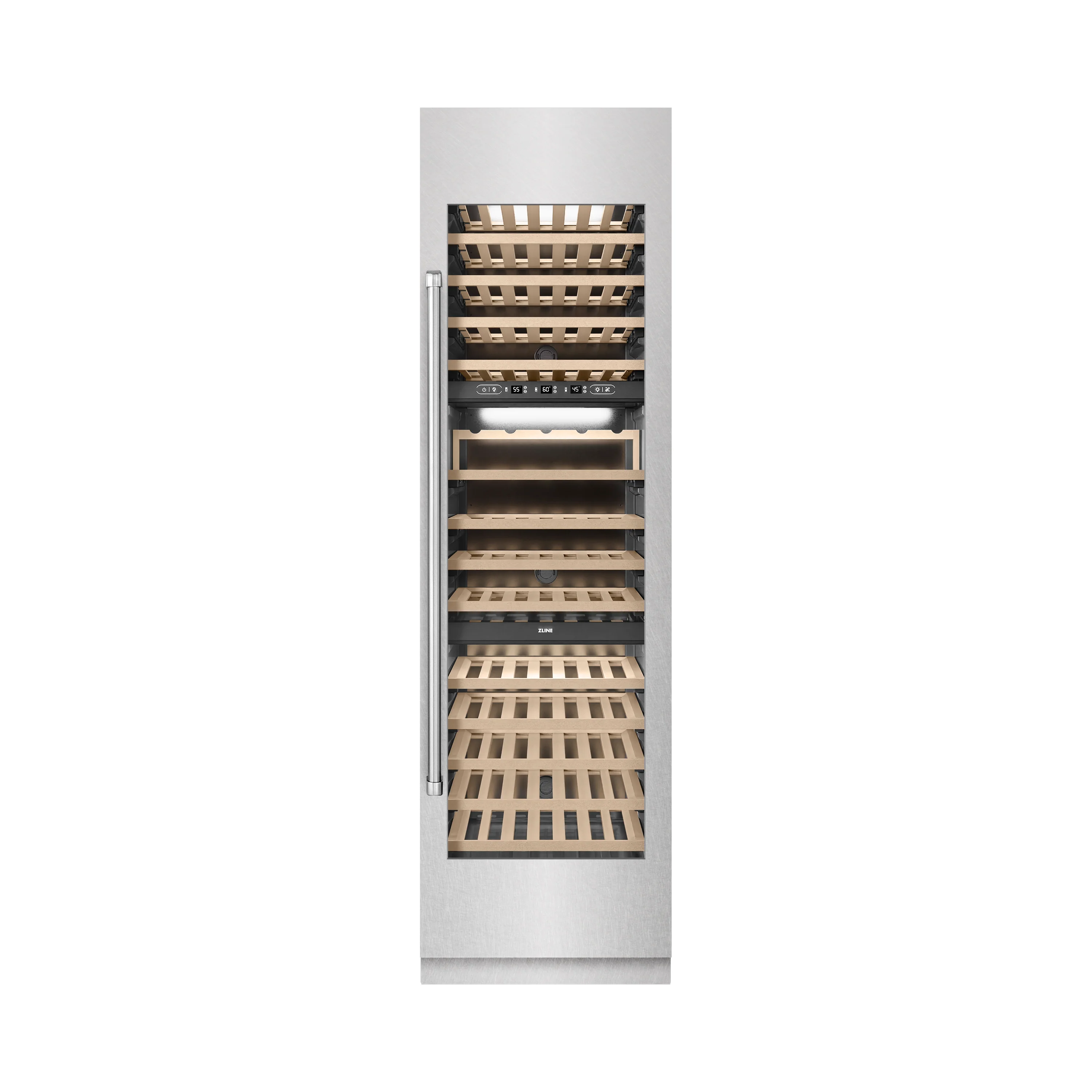 ZLINE 24 in. 12.4 cu. ft. Triple Zone 100 Bottle Column Wine Cooler in Satin Stainless Steel (RCWV-SN-24) - Image 5