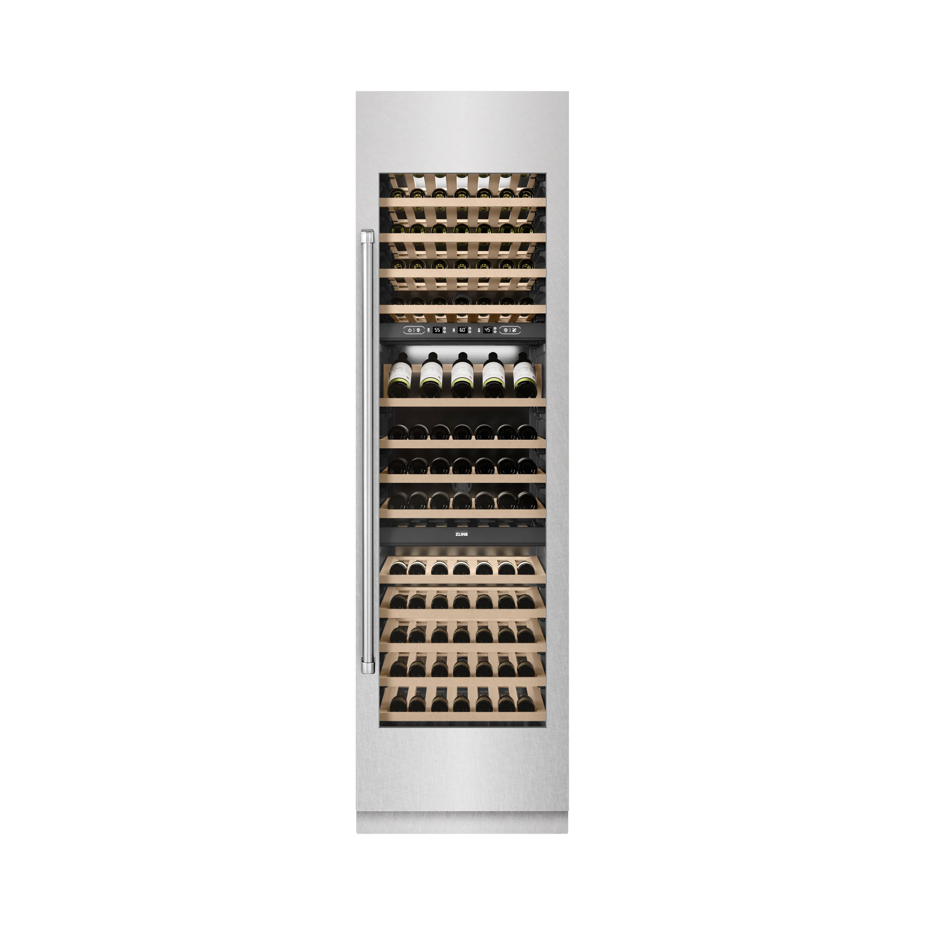 ZLINE 24 in. 12.4 cu. ft. Triple Zone 100 Bottle Column Wine Cooler in Satin Stainless Steel (RCWV-SN-24) - Image 6
