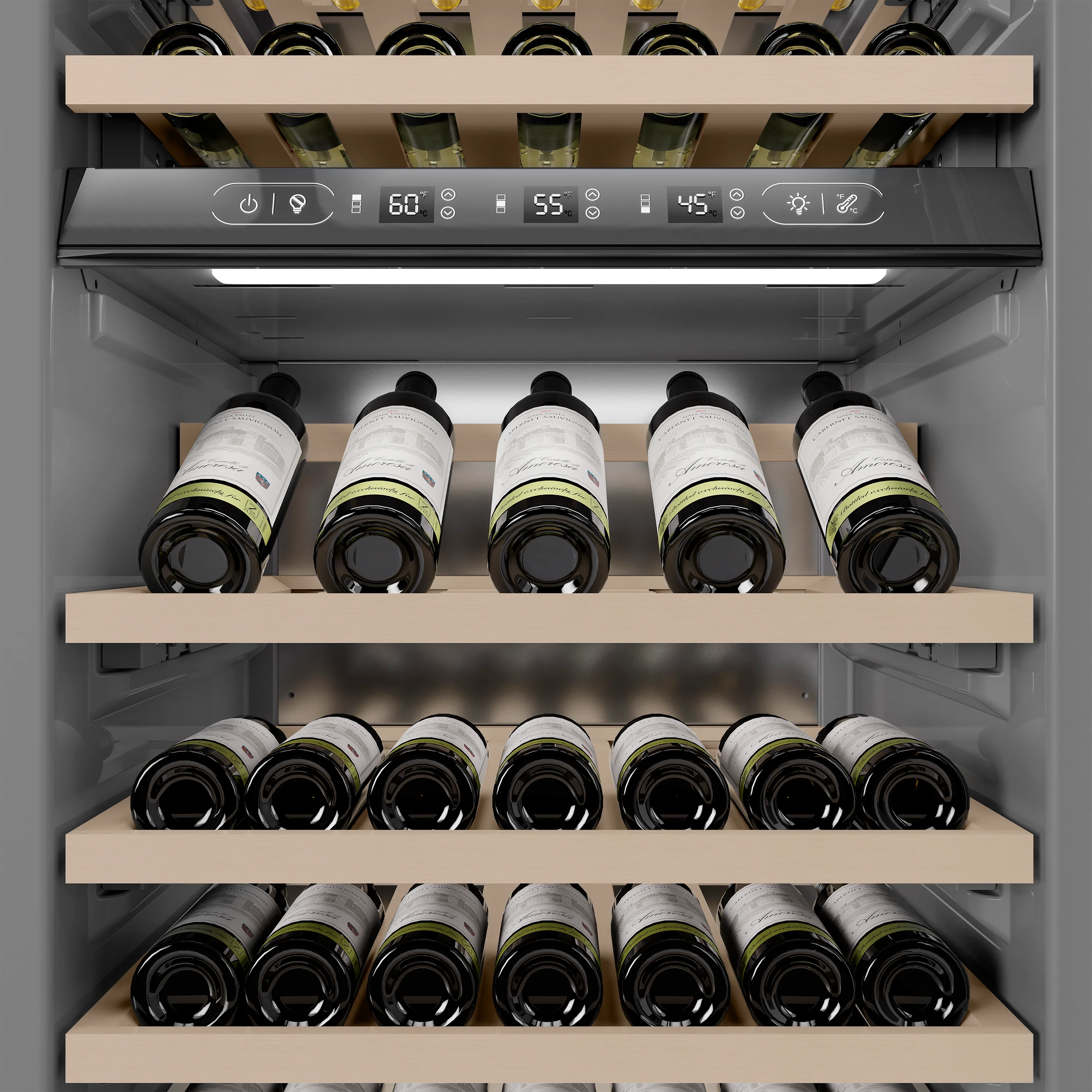 ZLINE 24 in. 12.4 cu. ft. Triple Zone 100 Bottle Column Wine Cooler in Satin Stainless Steel (RCWV-SN-24) - Image 8