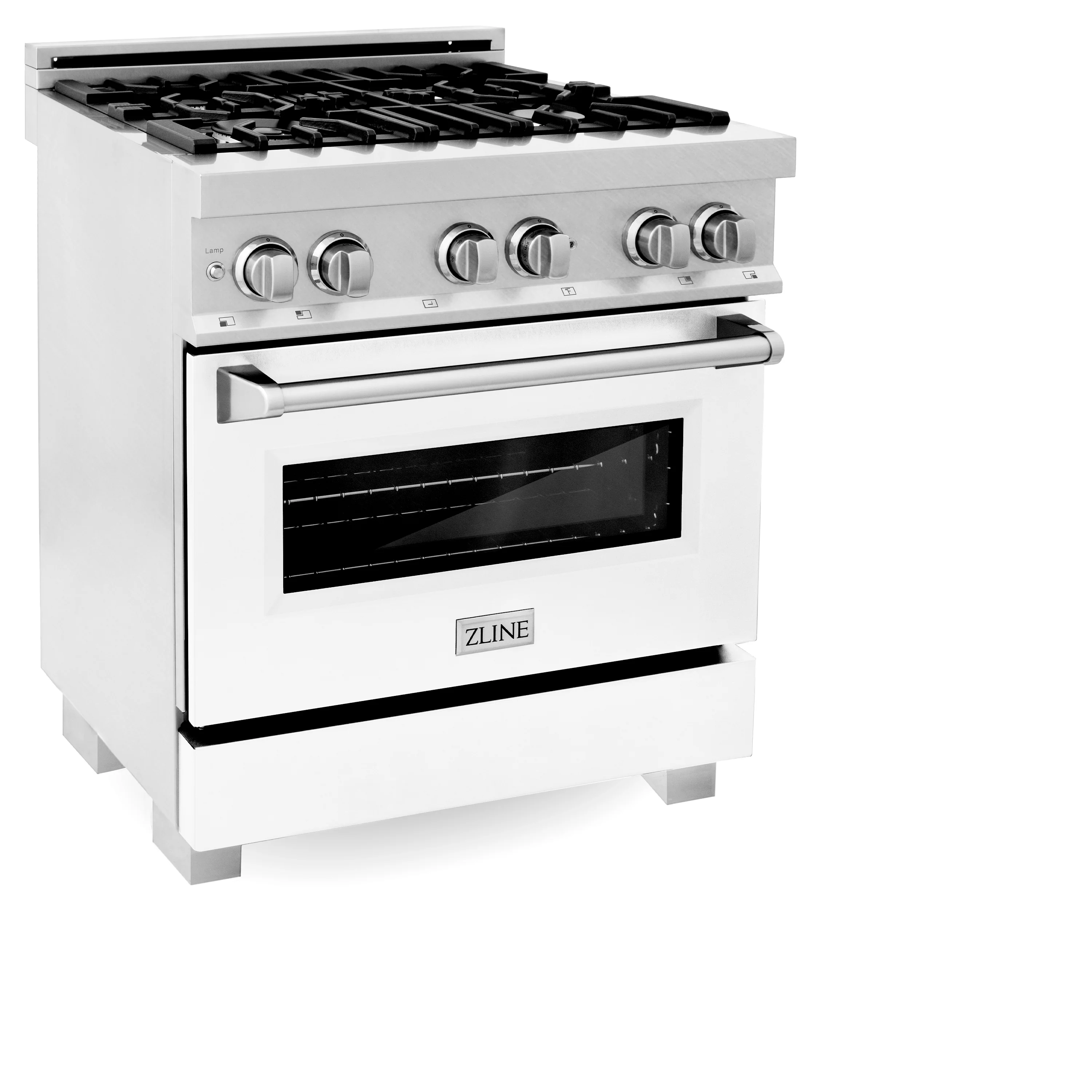 ZLINE 30 in. 4.0 cu. ft. Legacy Dual Fuel Range with 4 Burner Gas Cooktop and Electric Convection Oven in Satin Stainless Steel with White Matte Door and Griddle (RAS-WM-GR-30) - Image 2