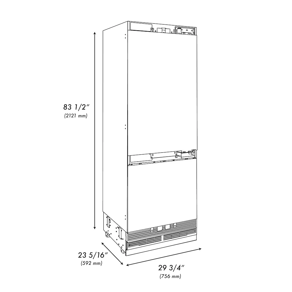 ZLINE 30 in. 16.1 cu. ft. Panel Ready Built-In Bottom Freezer Refrigerator with Water Dispenser and Ice Maker (RBIV-30) - Image 21