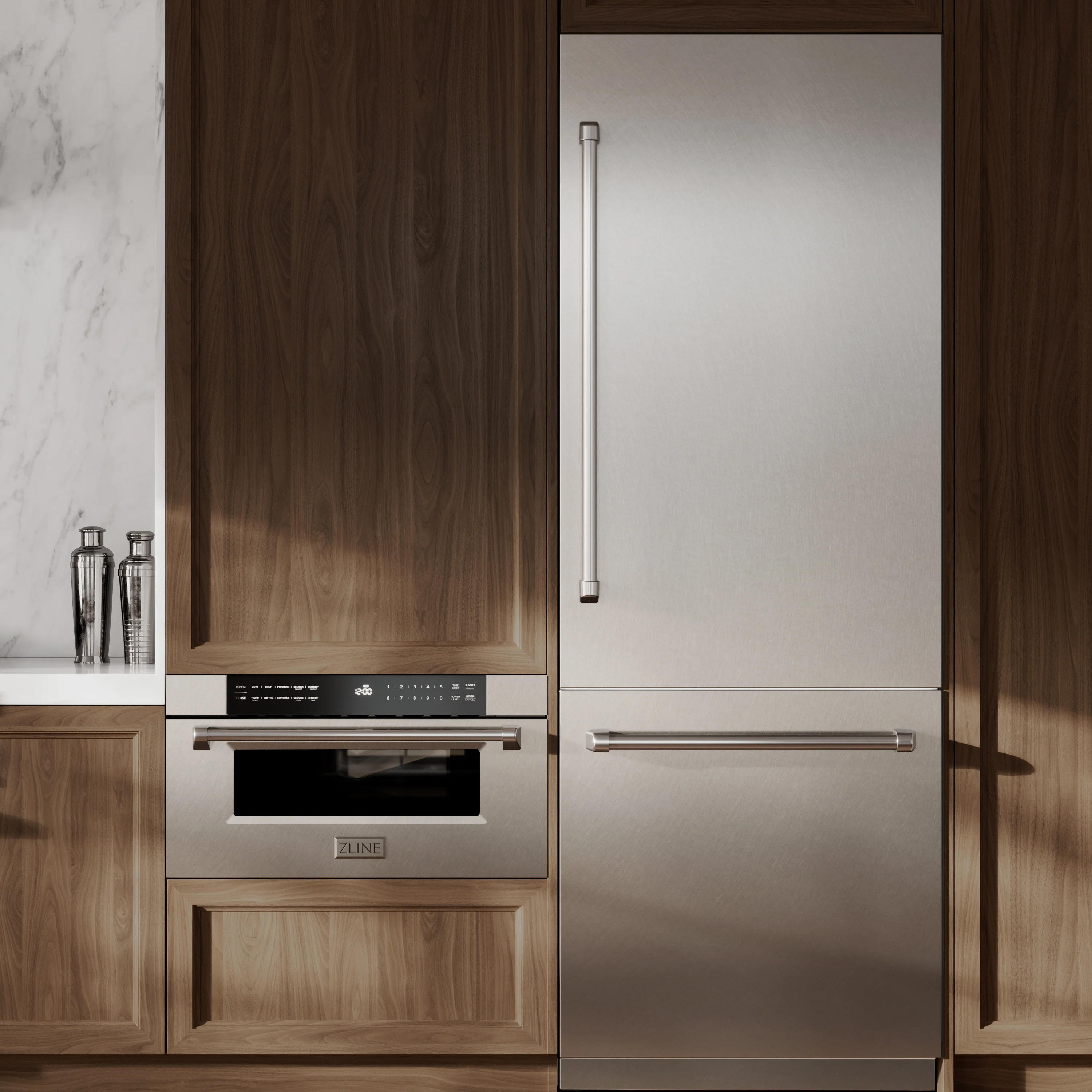 ZLINE 30 in. 16.1 cu. ft. Built-In Bottom Freezer Refrigerator with Water Dispenser and Ice Maker in Satin Stainless Steel with Graphite Gray Interior (GRBIV-SN-30) - Image 2