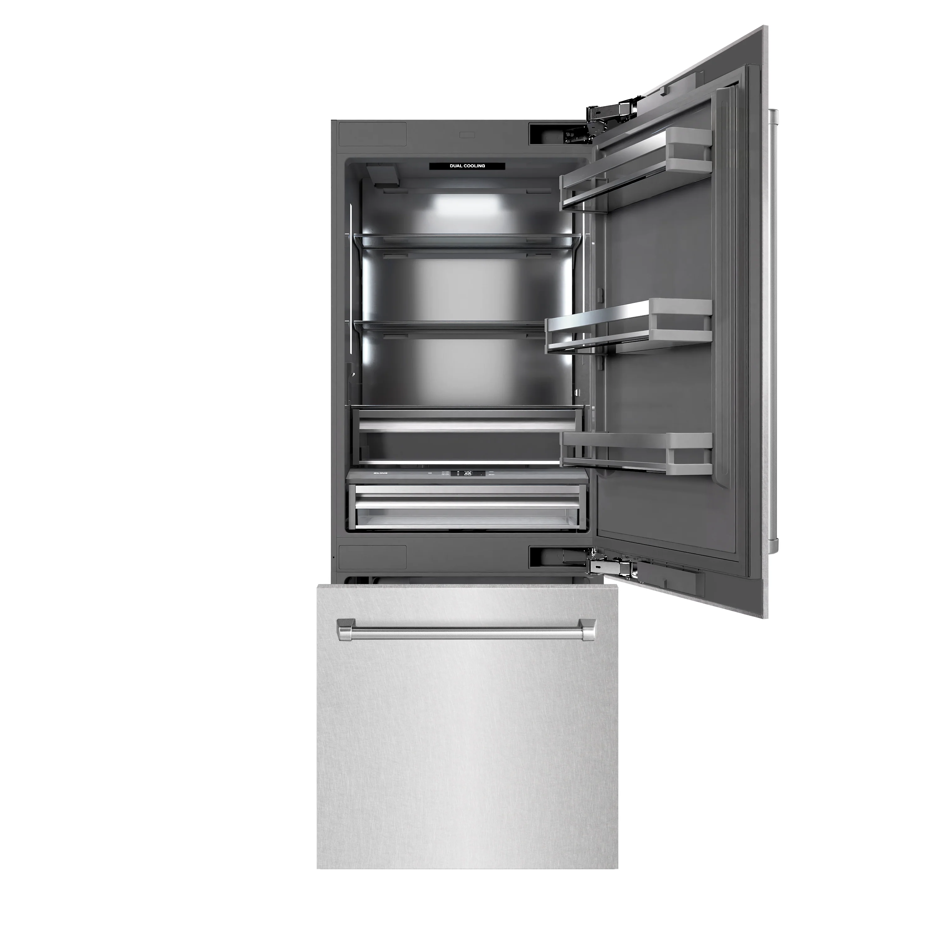 ZLINE 30 in. 16.1 cu. ft. Built-In Bottom Freezer Refrigerator with Water Dispenser and Ice Maker in Satin Stainless Steel with Graphite Gray Interior (GRBIV-SN-30) - Image 6