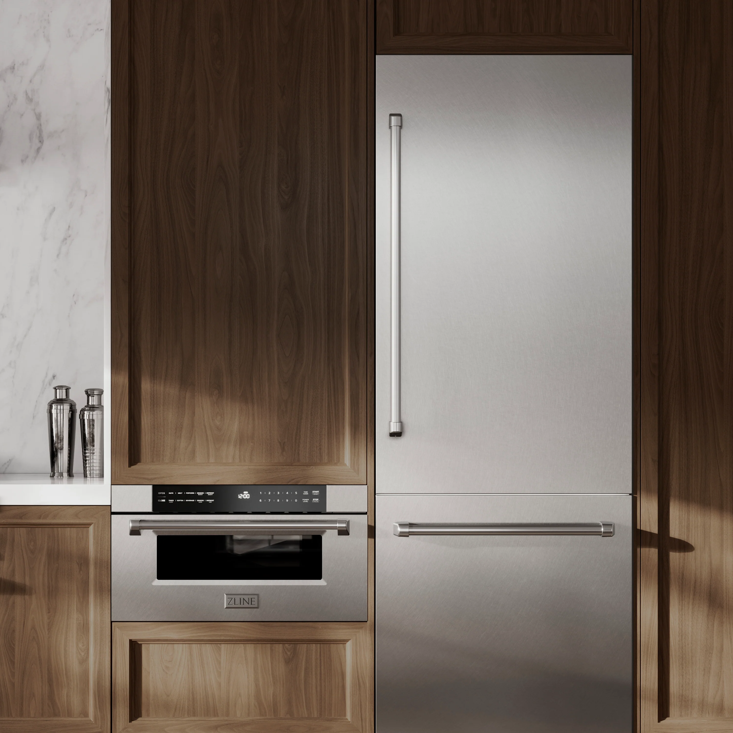ZLINE 30 in. 16.1 cu. ft. Built-In Bottom Freezer Refrigerator with Water Dispenser and Ice Maker in Satin Stainless Steel (RBIV-SN-30) - Image 2