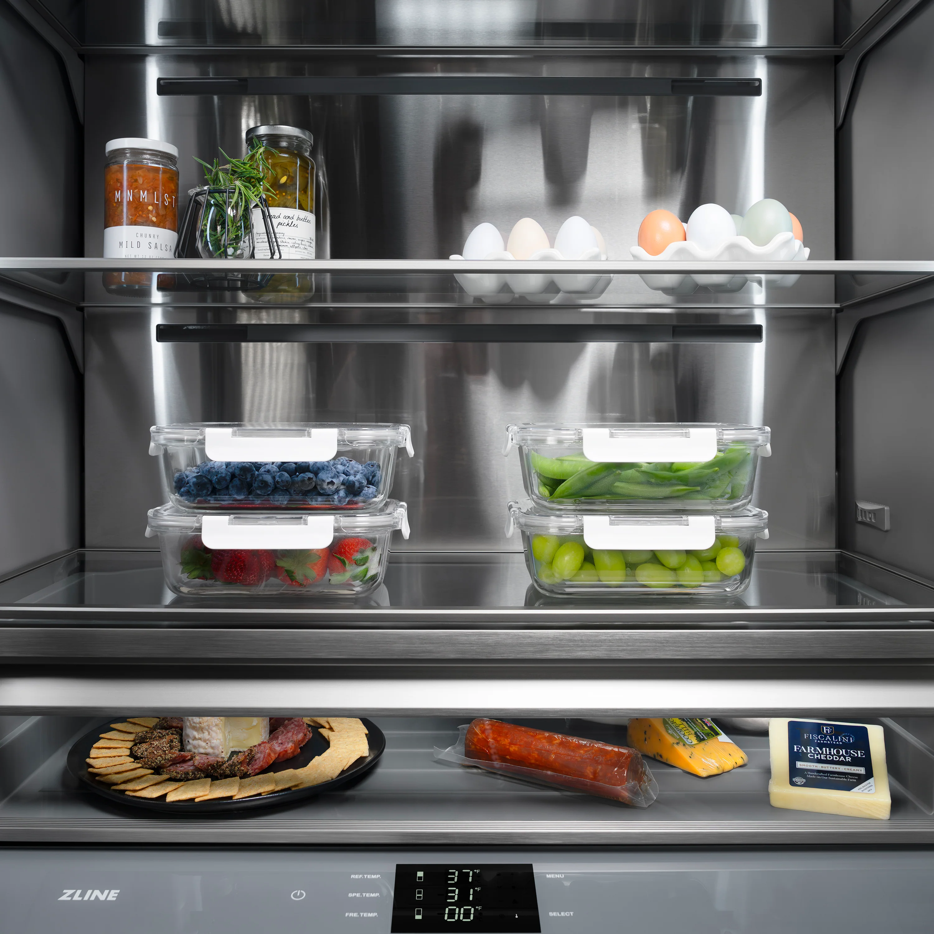 ZLINE 30 in. 16.1 cu. ft. Built-In Bottom Freezer Refrigerator with Water Dispenser and Ice Maker in Stainless Steel with Graphite Gray Interior (GRBIV-304-30) - Image 14